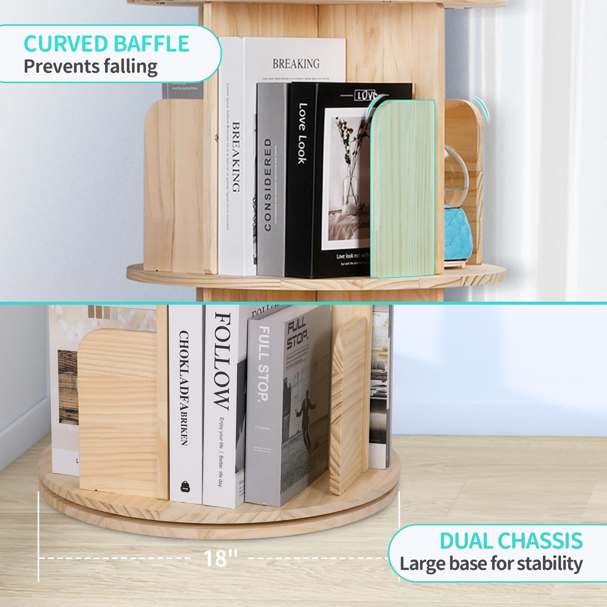 Rengue Rotating Bookshelf Tower, 5 Tiers Floor Standing Bookcase Storage Rack, 360 Display Round Spinning Bookshelf with Detachable Feet for Small Space, Bedroom, Living Room, Office Rengue