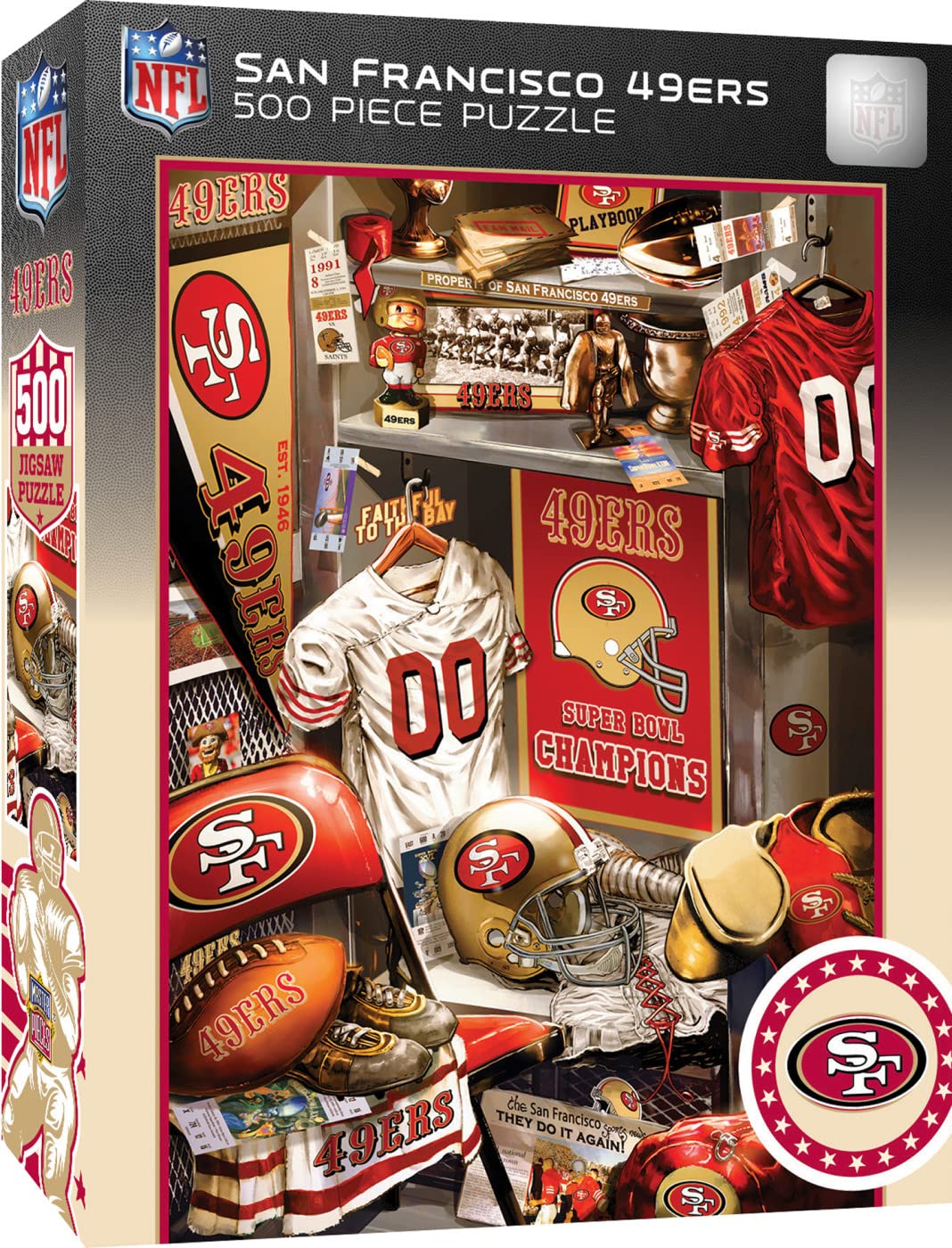 MasterPieces Game Day 500 Piece Jigsaw Puzzle for Adults - NFL San Francisco 49ers Locker Room - 15"x21" Masterpieces