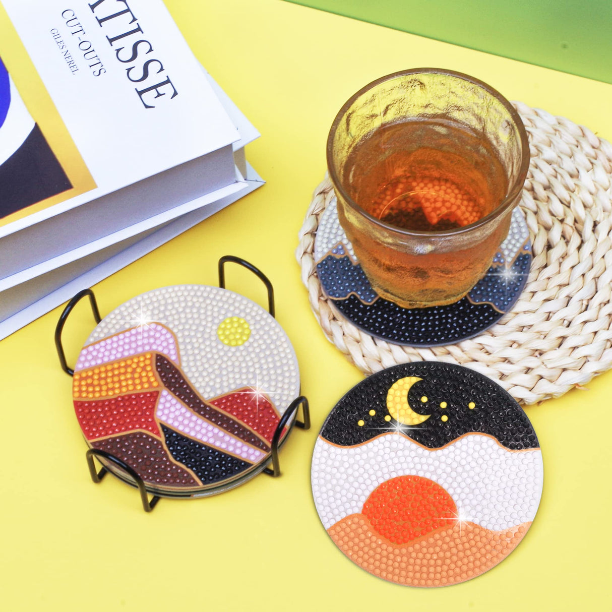 Vcekract Diamond Painting Coasters, 6 Pcs Abstract Landscape Diamond Painting Coasters with Holder, Diamond Art Kits for Adults Vcekract