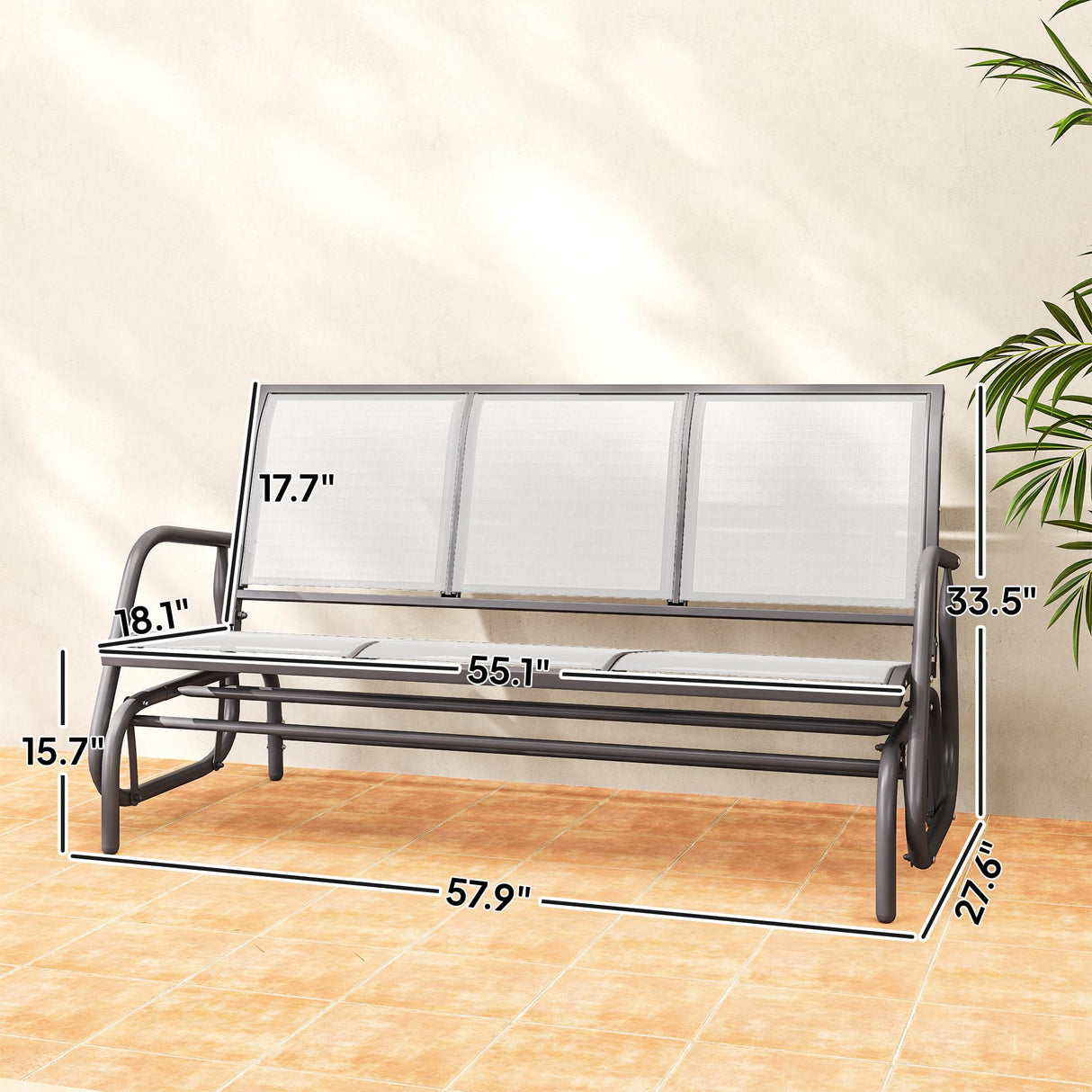 Outsunny 3-Person Patio Glider Bench, Outdoor Porch Glider Swing with 3 Seats, Breathable Mesh Fabric, Metal Frame, Cream White Outsunny