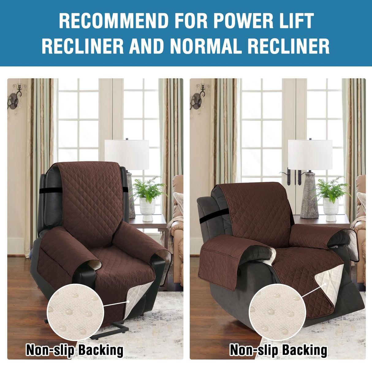 H.VERSAILTEX 100% Waterproof Power Lift Recliner Chair Cover Non Slip Electric Power Lift Recliner Covers for Recliner Chair with Pocket Large Recliner Chair Covers, Brown H.VERSAILTEX