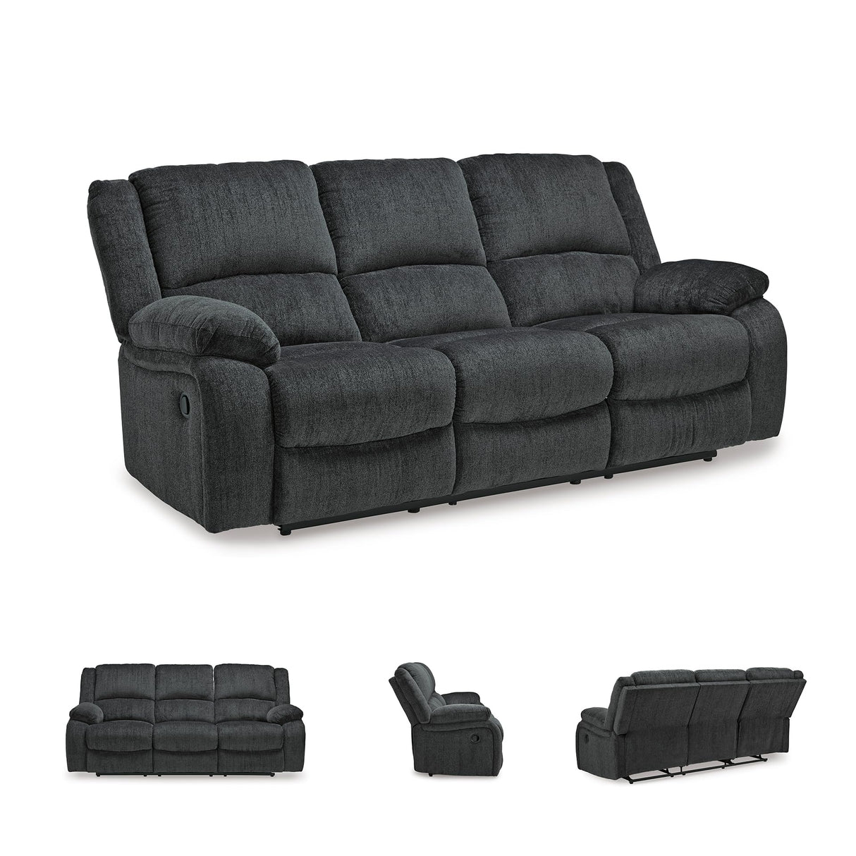 Signature Design by Ashley Draycoll Contemporary Manual Pull Tab Reclining Sofa, Dark Gray Signature Design by Ashley