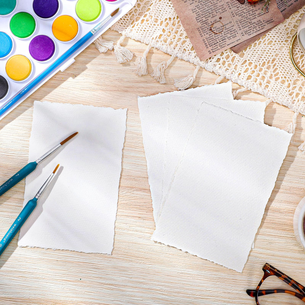 50 Sheets Deckled Edge Paper 4 x 6inch, 160 GSM Handmade Paper Rough/Textured Watercolor Paper for Wedding Invitations, Cards, Crafts Prudiut