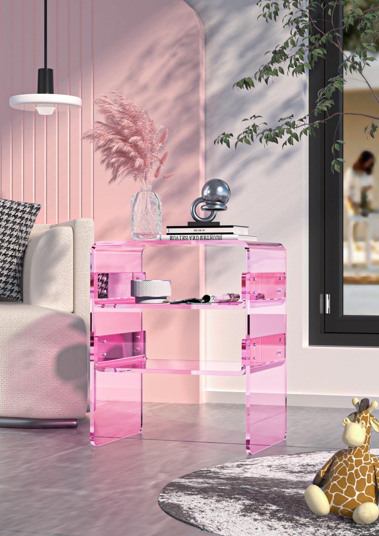 Clear Acrylic 3-Tier End Table/Nightstand – Sleek Bedside Storage with Durable Design, Perfect for Bedrooms, Living Rooms, or Modern Interiors – Ideal as a Bedside Table or Sofa Side Piece (Pink) Smitten.Life