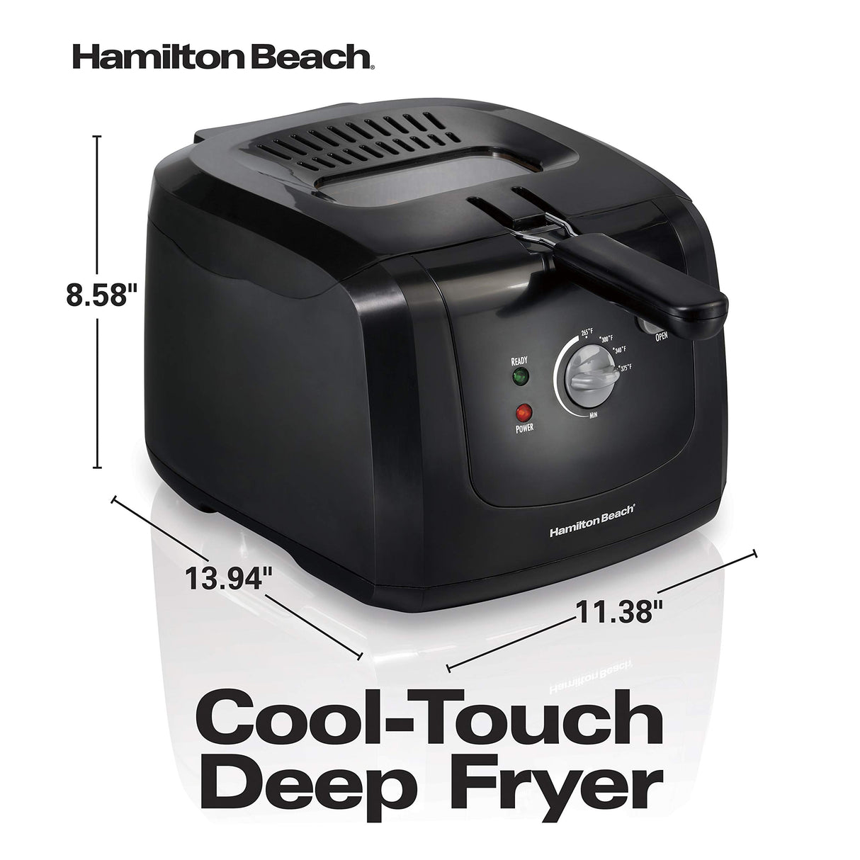 Hamilton Beach Cool Touch Electric Deep Fryer with Basket and Lid, 2 Liters / 8 Cups Oil Capacity, Adjustable Temperature, 1500 Watts for Fast Heat-up, Viewing Window, Easy to Clean, Black (35021) Hamilton Beach