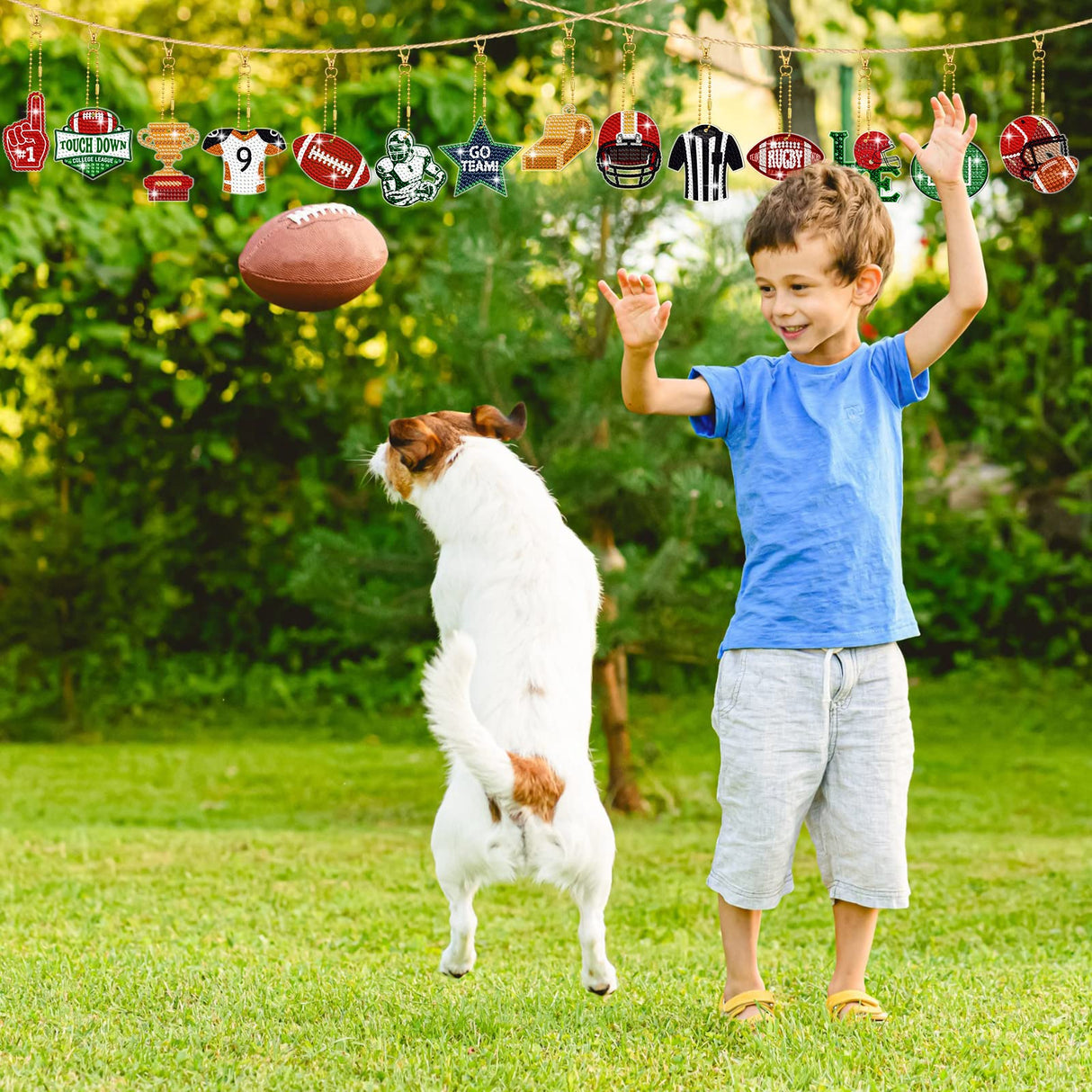 Yinkin 15 Pcs Football Diamond Art Keychains 5d Diamond Painting Keychain Football Party Decoration DIY Ornaments Pendant Kits for Adult Yinkin