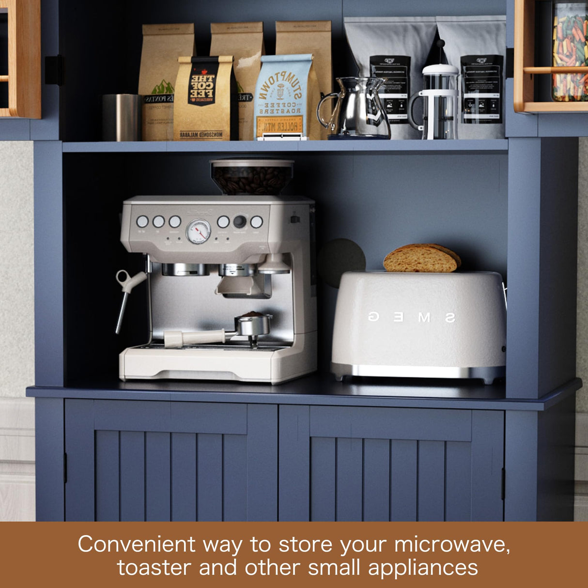 HLR 72" Kitchen Pantry Storage Cabinet, Freestanding Larder Cupboard, Kitchen Hutch Cabinet with Microwave Stand,Utility Pantry with Doors and Shelves for Dining Room, Living Room, Laundry HLR