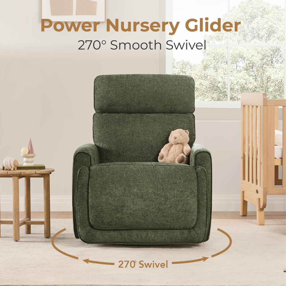 CHITA Electronic Power Recliner Chair Swivel Glider, FSC Certified Modern Nursery Rocking Chair with USB and Type-C Ports, Forest Green CHITA