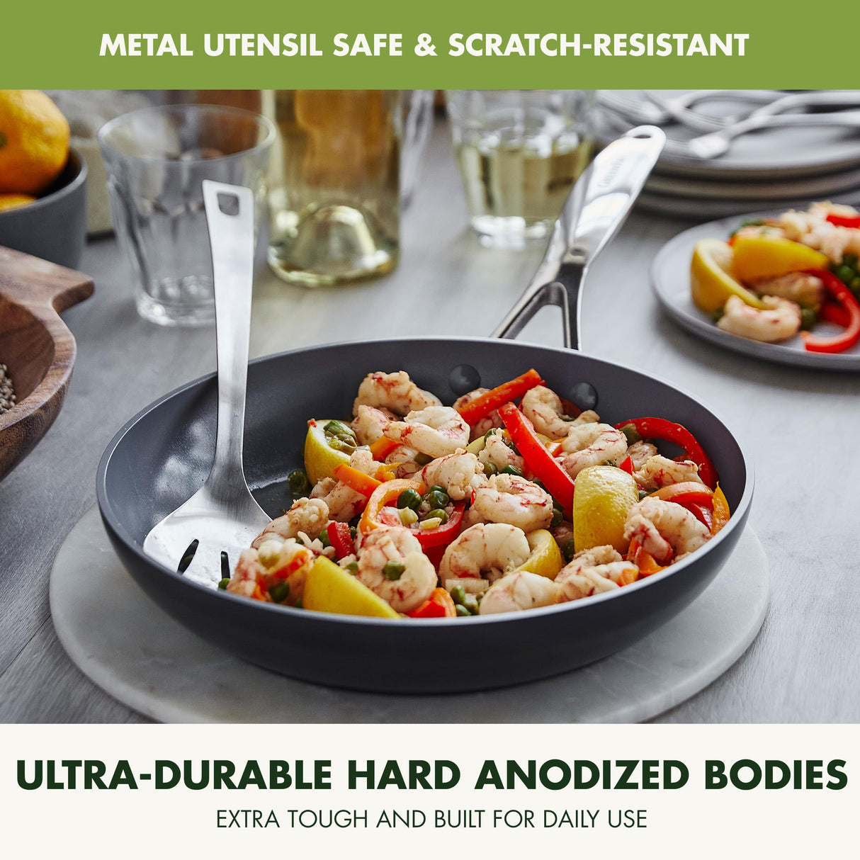 GreenPan Valencia Pro Hard Anodized 3 Piece Fry Pan Skillet Set, Ceramic Nonstick 8" 9.5" and 11" Induction Suitable Frying Pans, PFAS-Free Cookware, Dishwasher Safe, Oven and Broiler Safe, Gray GreenPan