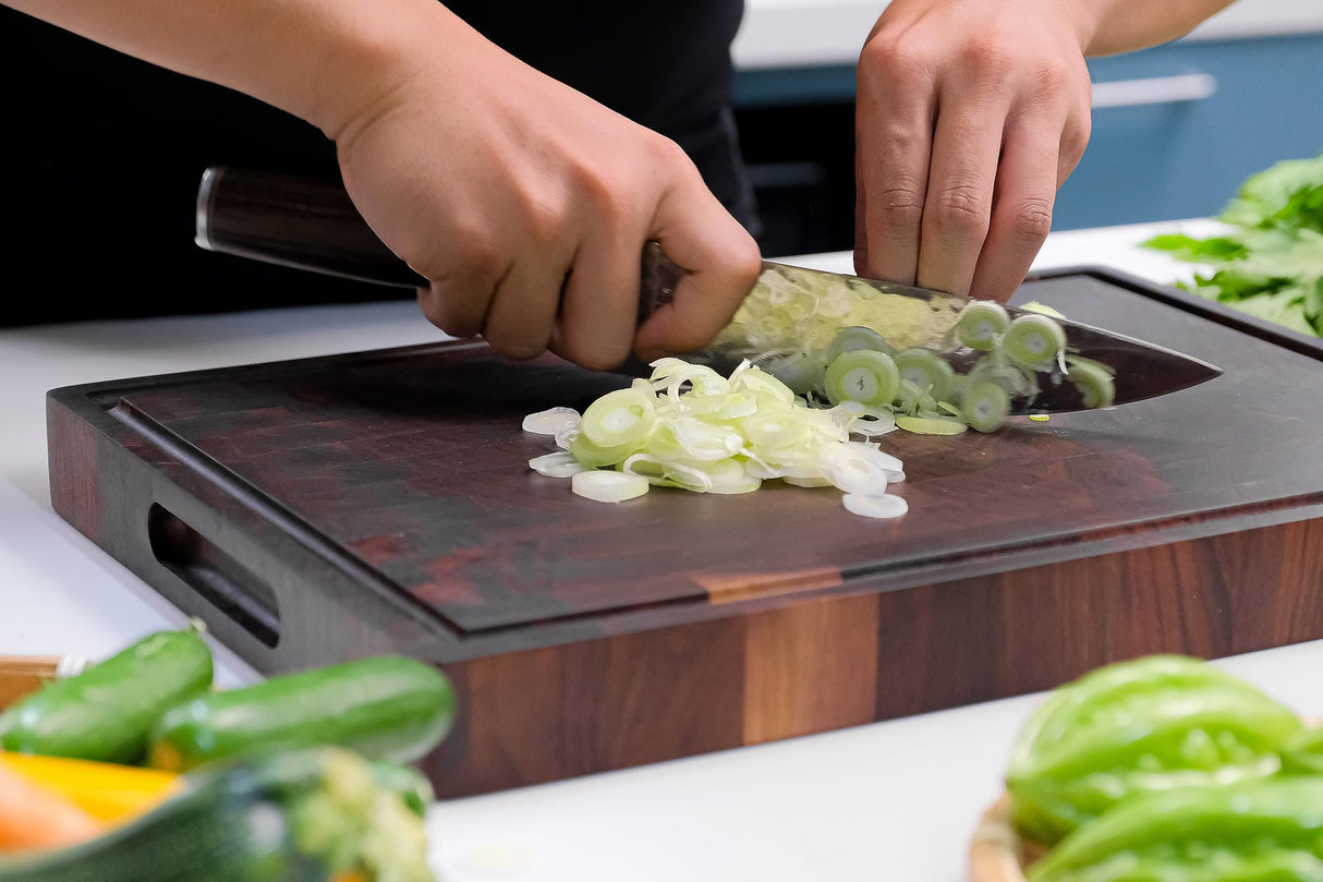 Cozifa American Dark Walnut Wood Cutting Board 17"x12"x1.6" for Kitchen with Juice Groove, Inner Handles, Gift Box Packaging and End Grain Butcher COZIFA