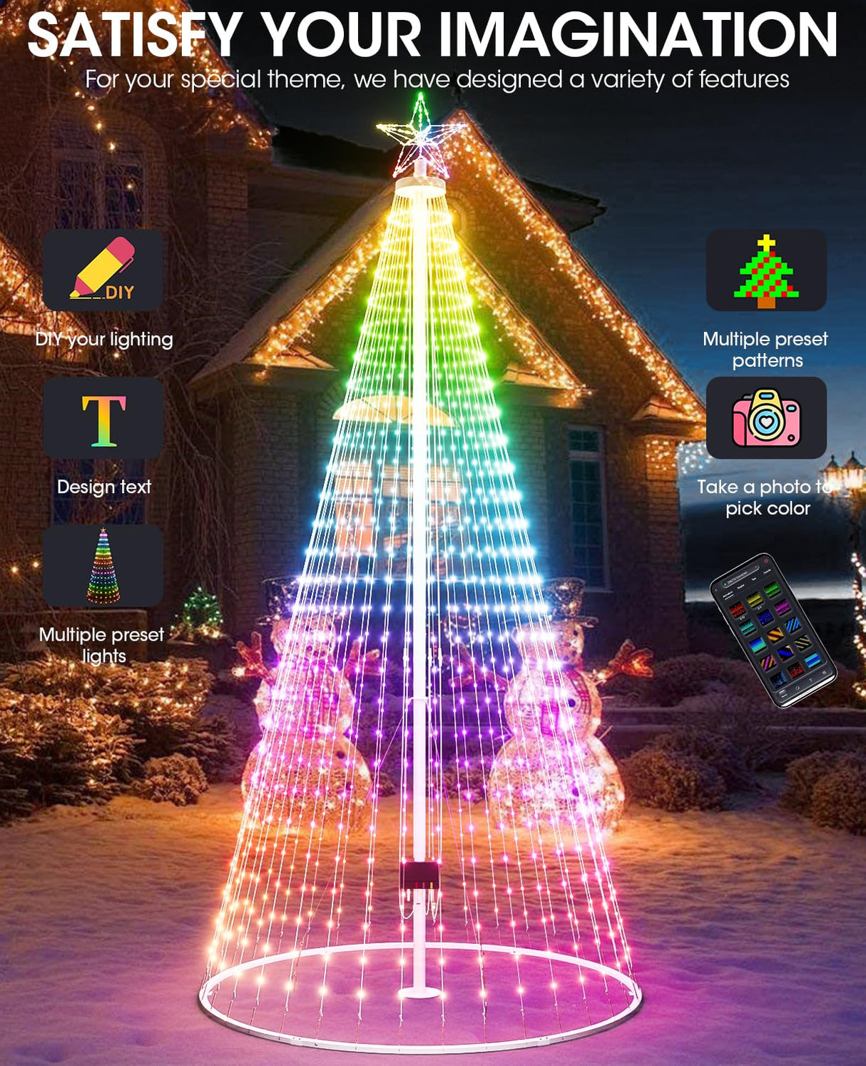 Esfos Led Outdoor Christmas Tree, 16 ft Prelit Christmas Tree, Smart Outside Christmas Tree Light Show App Control with 1008 LED Lights Color Changing Sync APP & Remote Control Christmas Tree Lighting Esfos