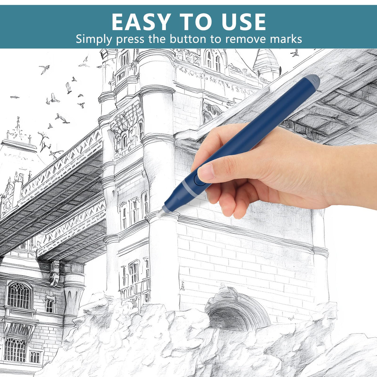 Foyucool Electric Eraser, Battery Operated Automatic Pencil Eraser with 220 Erasers Refills, 2 Erasers Sizes, Comfort Grip Art-Eraser for Drawing, Ideal for Artists, Students, Sketch, Engineers, Blue Foyucool