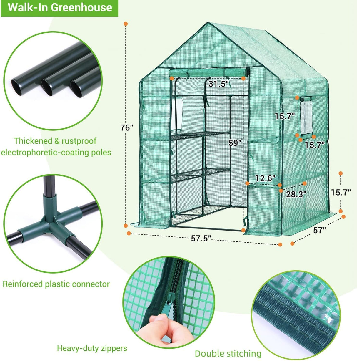 Greenhouse for Outdoors with Screen Windows, Ohuhu Walk in Plant Greenhouses Heavy Duty with Durable PE Cover, 3 Tiers 12 Shelves Stands 4.8x4.8x6.3 FT Plastic Portable Green House with Shelf Clips Ohuhu
