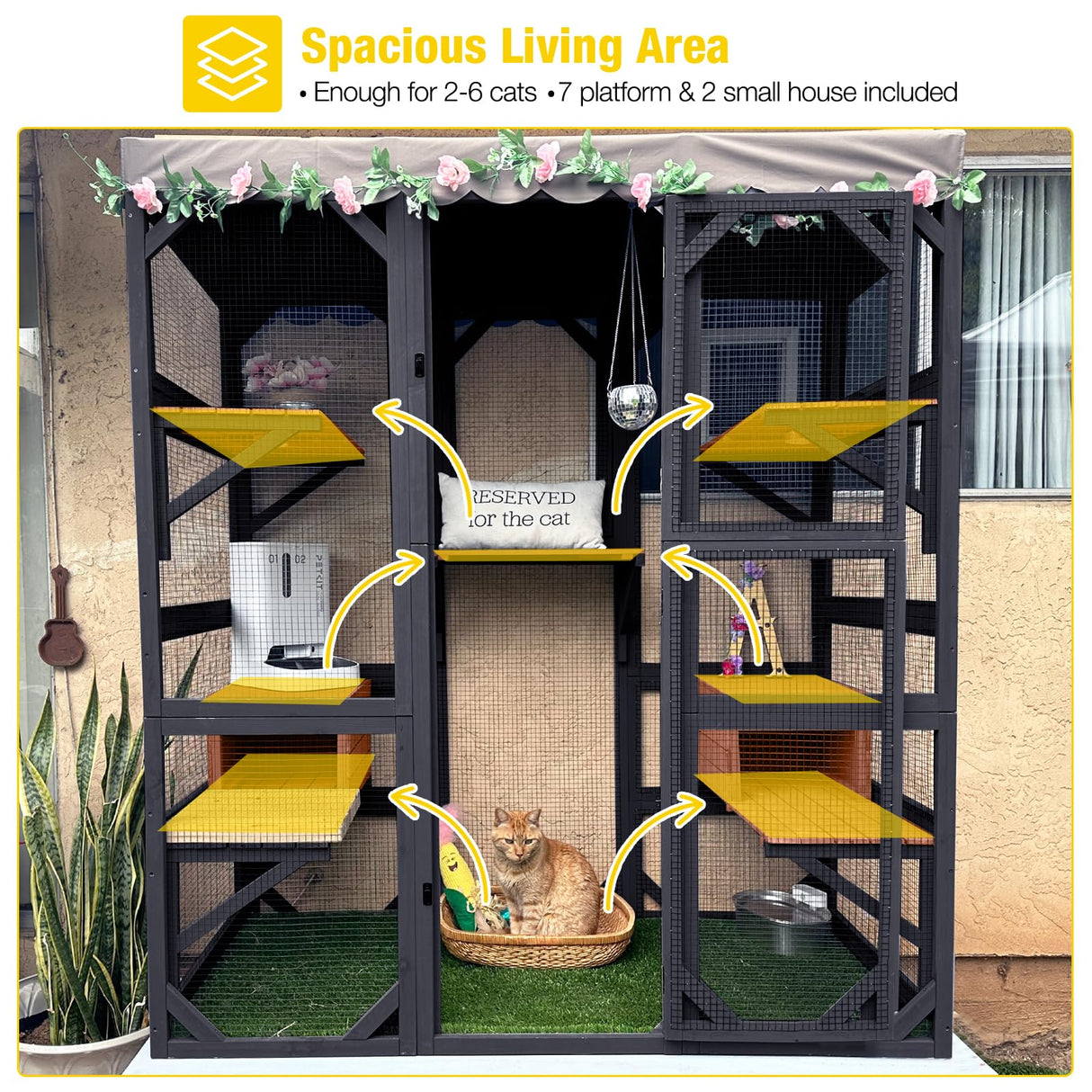 Aivituvin Catio Outdoor Cat Enclosure Large Cat House for Mulitiple Cats Walk in Kitty Cage with Tarp Roof 70" Black Aivituvin