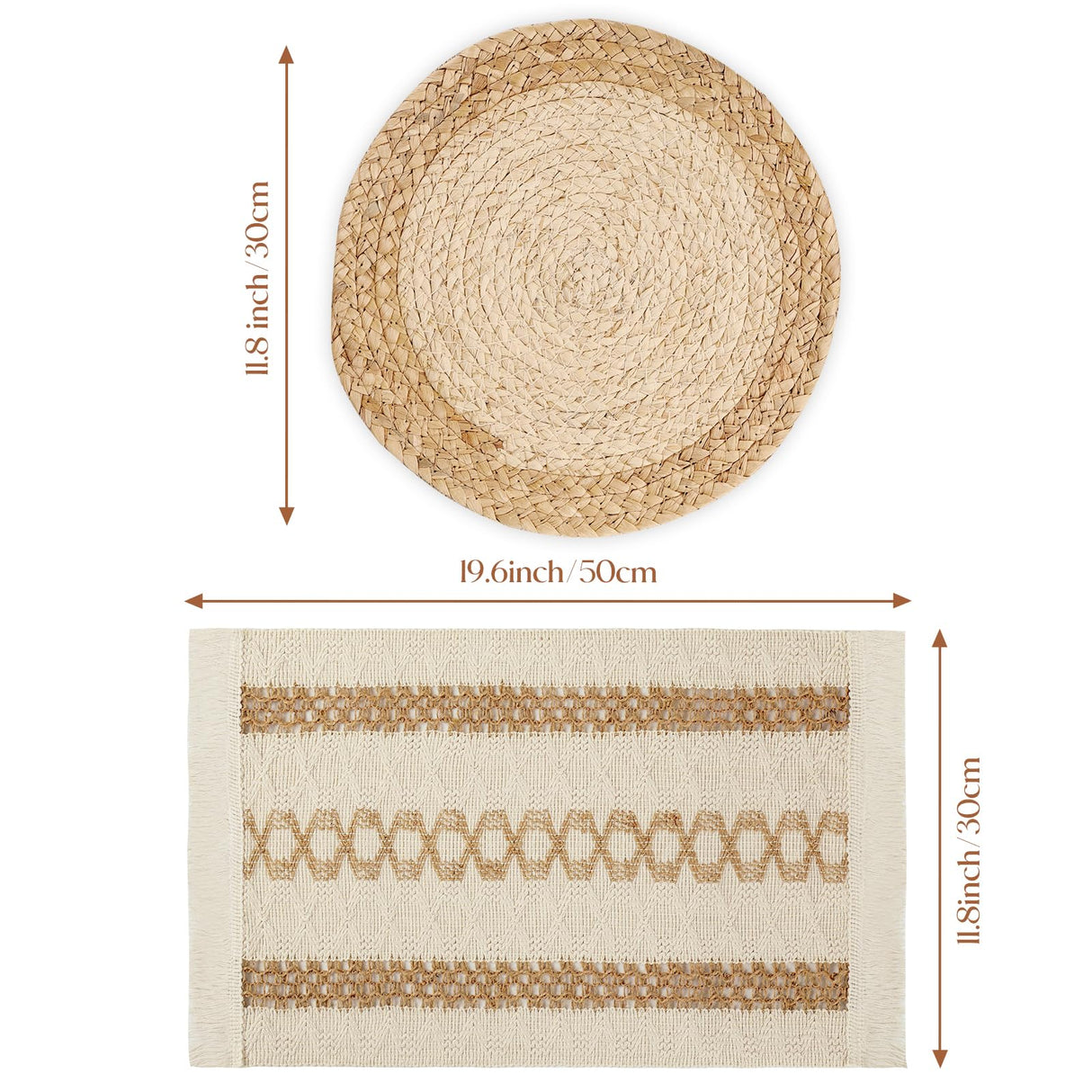 YANGQIHOME Boho Placemats Set of 6, Farmhouse Rustic Woven Placemats for Dining Table Decor, Handmade Braided Place Mats in Natural Cotton Jute and Water Straw for Kitchen Table YANGQIHOME