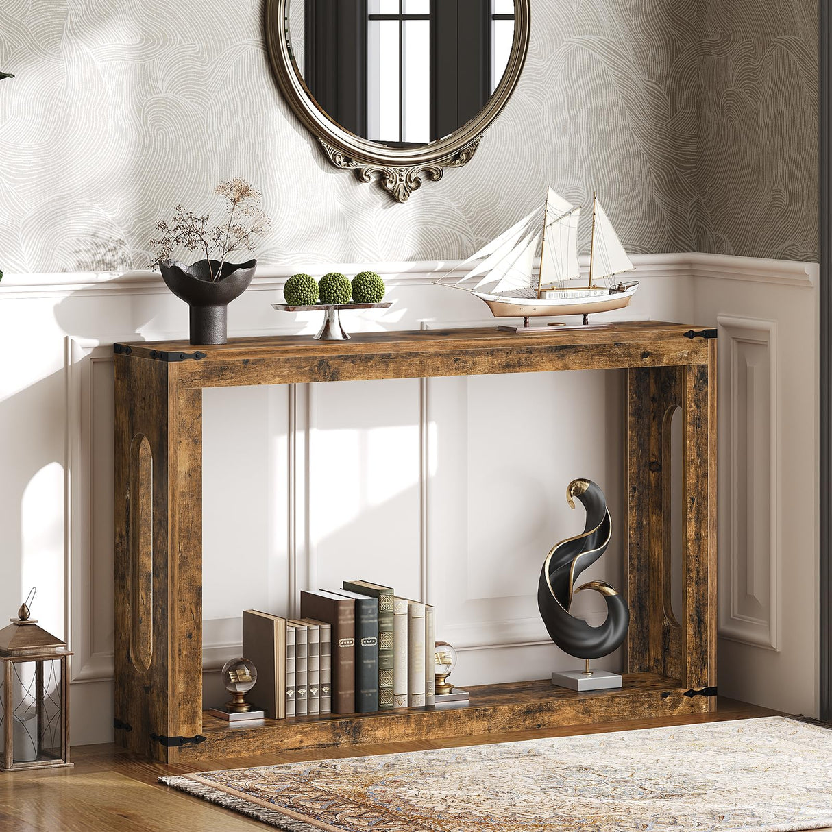 YATINEY Farmhouse Console Table, 47.2 Inches Wooden Sofa Table, Behind Couch Table with Storage, Industrial Hallway Accent Table for Living Room, Entryway, Hallway, Rustic Brown CT24BR YATINEY