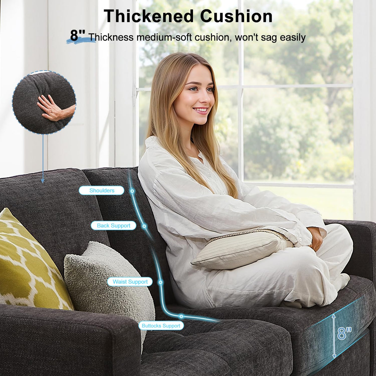 90" Modern Sofa Couches for Living Room, 3 Seater Sofa Tool-Free Setup, Comfy Chenille Couches with Extra Large Seat Width & Depth, Removable Cover, Oversized Loveseat for Small Space, Apartment LegacyAmerhome