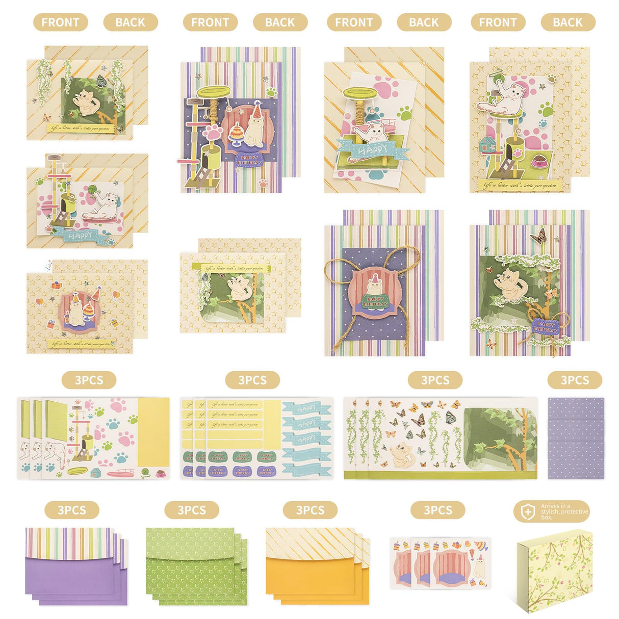 CREATIVETREES DIY Card Making Kit for Adults Cute cat-Themed & Thank You Cards with Envelopes for Birthdays, Weddings, Teachers, Parents, and Gift Giving (9 Sets) CREATIVETREES