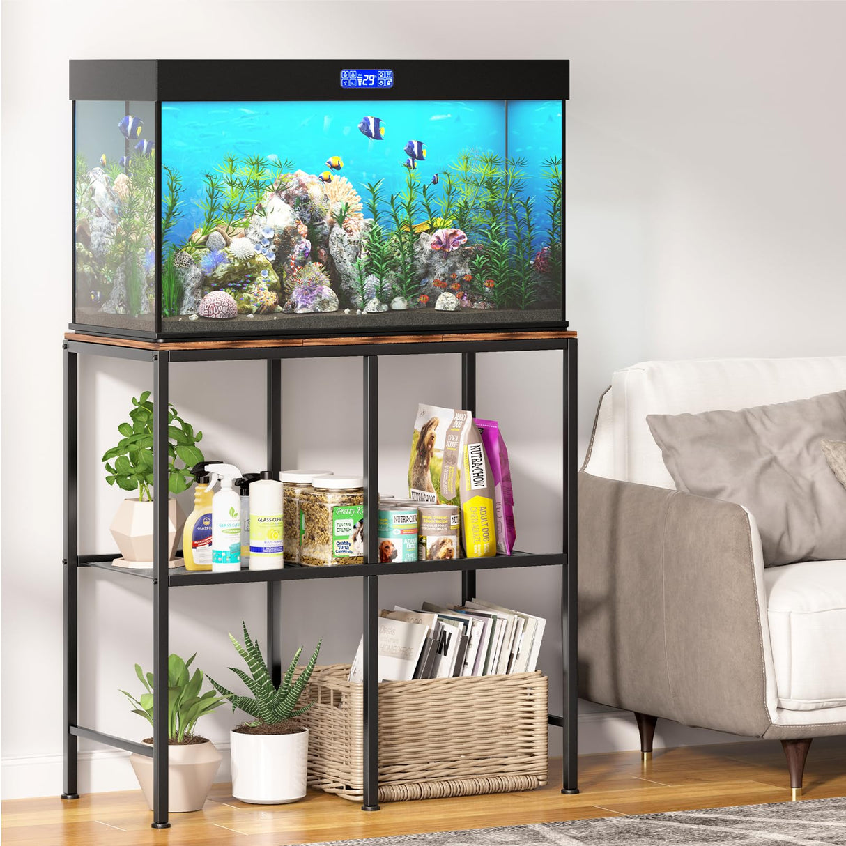 20-29 Gallon Water Tank Fish Tank Stand Metal Iron Frame for Insect Tank Pot Plants 2-in-1 Shelf Maximum Weight 400 Lbs 31.5In x 15In Adjustable Legs Suitable for A Variety of Furniture Styles Zekoled