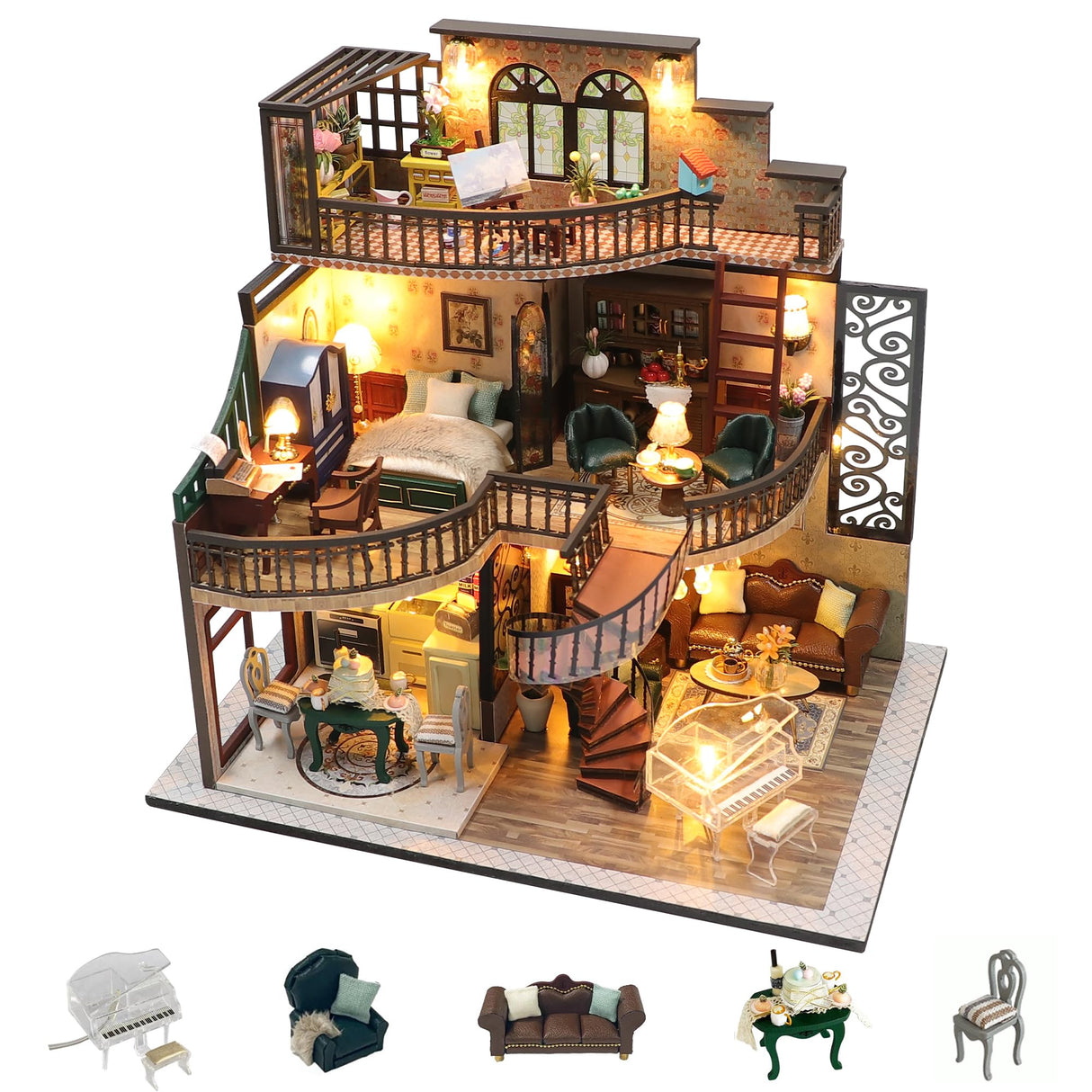 Flever DIY Miniature House Kit, Tiny Home Kit with LED Light, Mini House Build Craft Kits for Adults and Teens, Home Decor Creative Gift for Family/Friends (Dream Building Pavilion) Flever