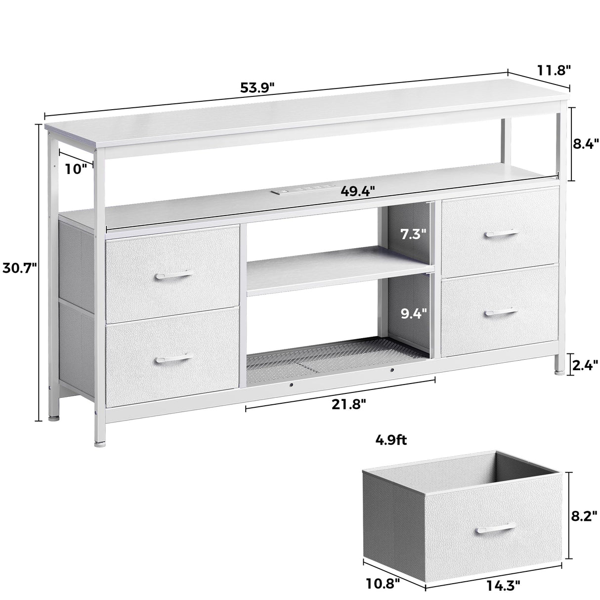 Huuger TV Stand Dresser with Power Outlets and LED Lights, 4 Drawers Entertainment Center with Shelves, 54 Inch Media Console for 55 60 Inch TV, 4 AC Outlets, 2 USBs, Dresser with PU Finish, White Huuger