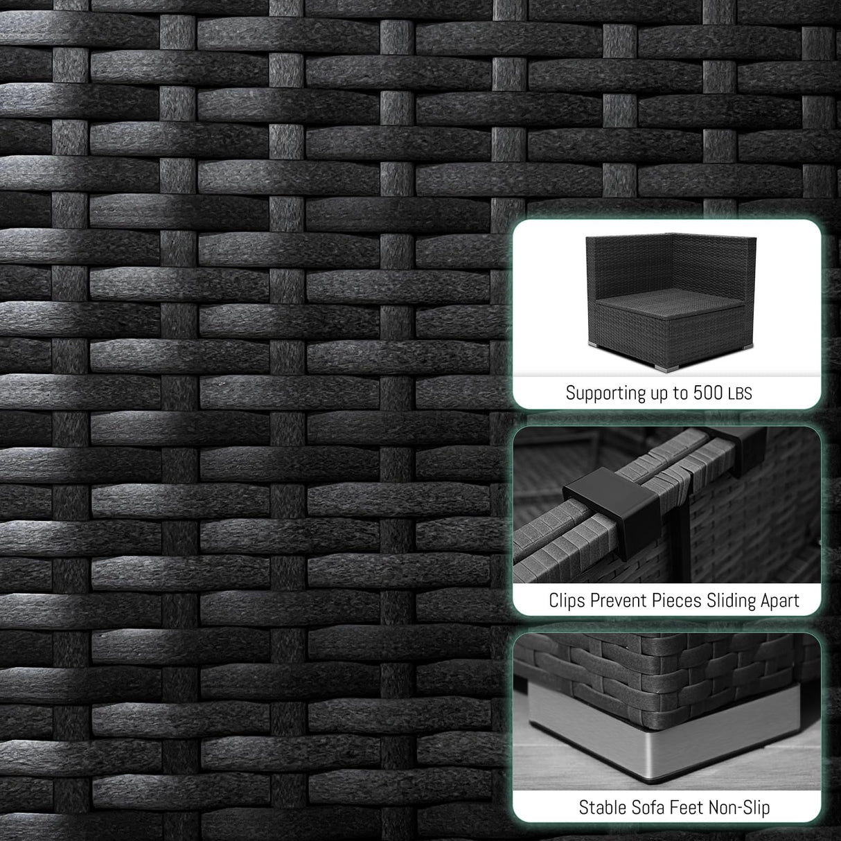 RADIATA 9 Piece Wicker Patio Furniture Set with Fire Pit, All-Weather Outdoor Sectional Couch High Back Large Size, Modular Backyard Seating Sofa Set with Propane/Natural Gas Firepit Table, Grey&Black RADIATA