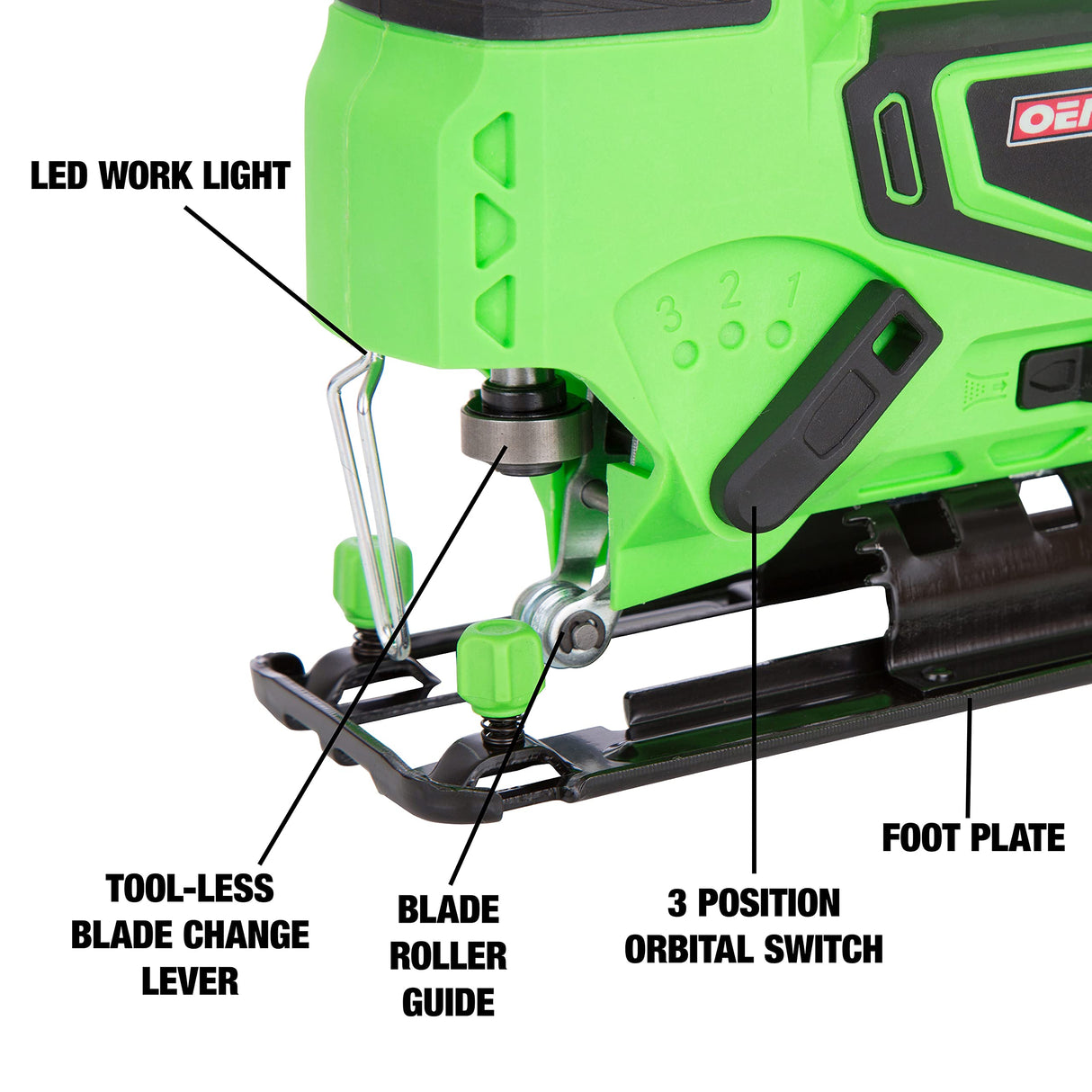 OEMTOOLS 24489 20V Li-ion Cordless Jig Saw With Battery And Charger With Ballistic Nylon Tote, 0-2500 SPM Variable Speed 2.0Ah Handheld Electric Jigsaw, Cordless OEMTOOLS