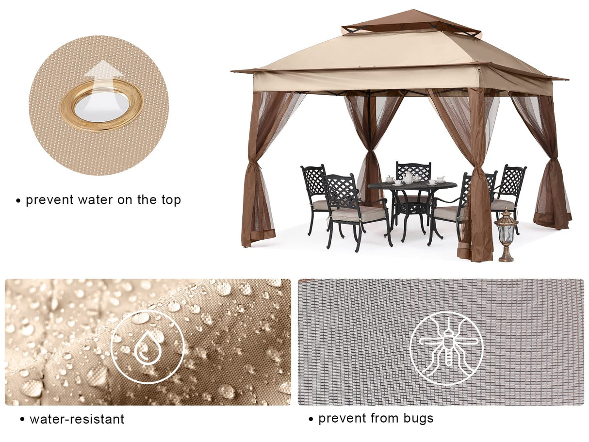 MASTERCANOPY Patio Gazebo Outdoor Pop Up Gazebo with Mesh Walls (Champagne, 11x11) MASTERCANOPY