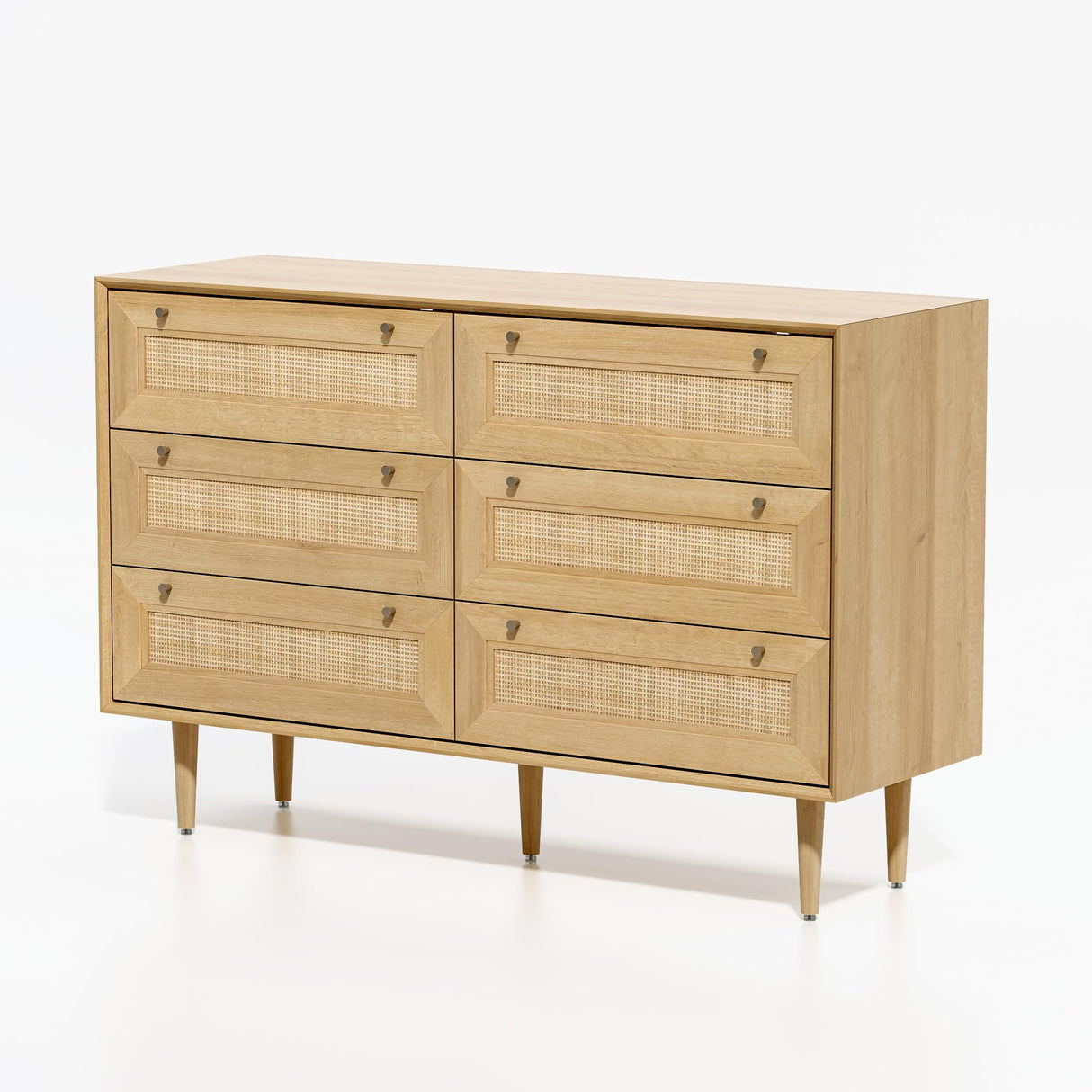 EYYTHUNG Rattan 6 Drawer Dresser, Modern Closet Dressers of Drawers with Natural Rattan, Boho Dresser Chest, TV Stand of Drawers, Wood Storage Drawer Organizer for Bedroom Living Room Entryway Hallway EYYTHUNG