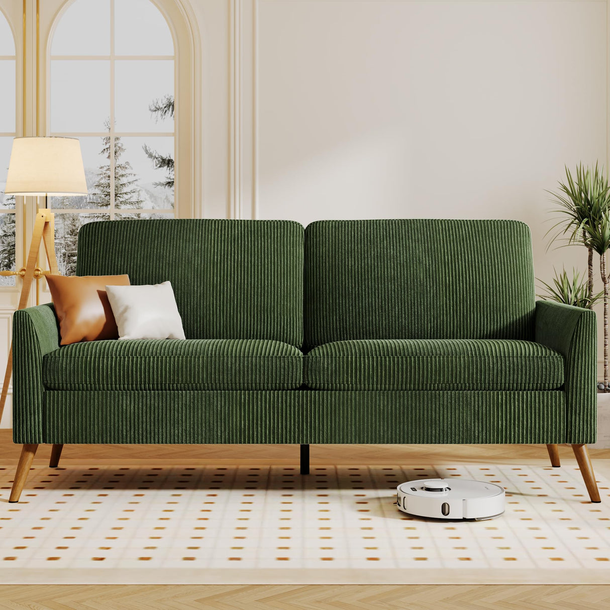 Vipbear 68" Loveseat Sofa - Green, Comfy Corduroy with Spring Cushion, Solid Wood Frame, Modern Deep Seat, Bedroom & Living Room, Office Small Couch Vipbear