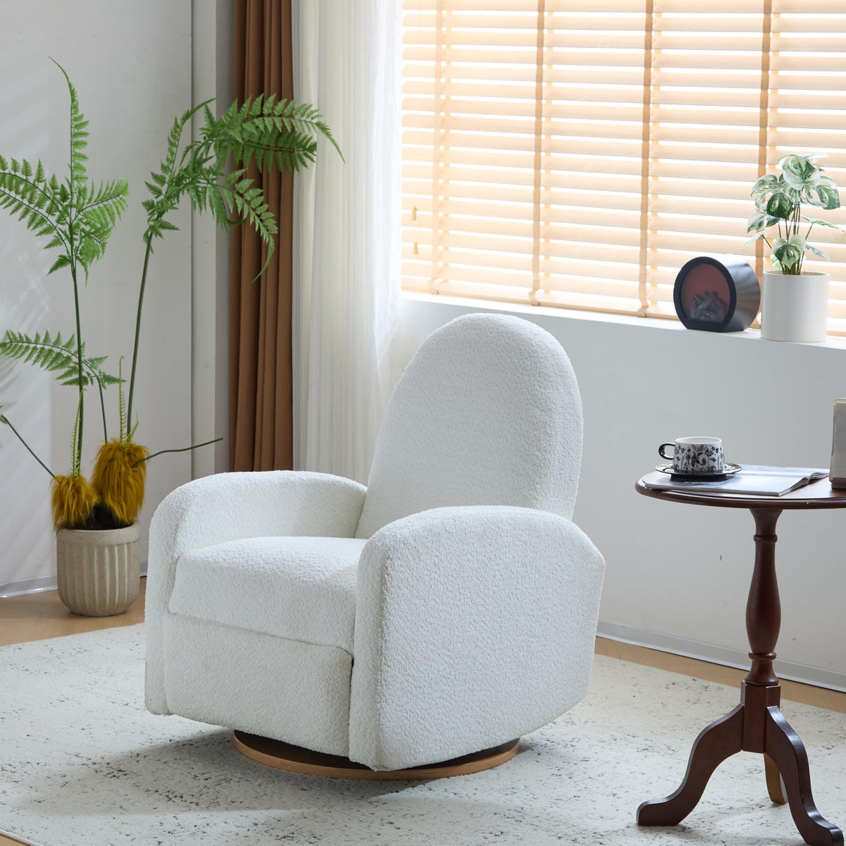 GDFStudio Swivel Glider Recliner Chair Nursery Rocker Recliner Chair with Boucle Upholstered High Back Single Seat Sofa Chair with Deep Seat Manual Nursing Reclining for Living Room, Beige GDFStudio