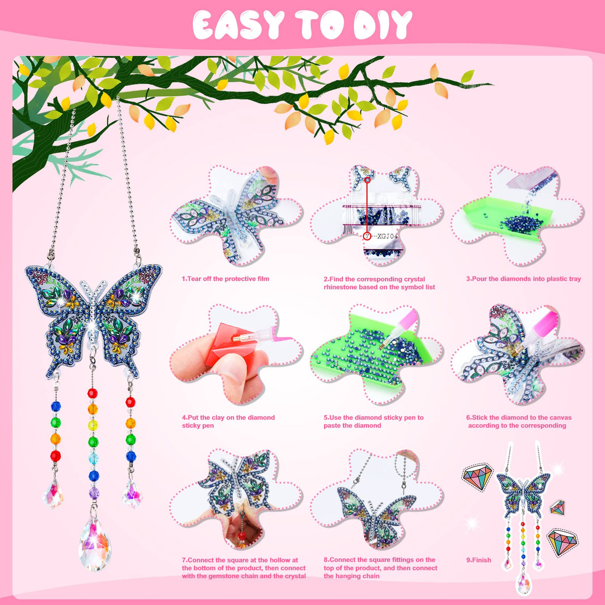 Crafts for Kids Ages 8-12, Birthday Gifts Presents for 6 7 8 9 10 11 Year Old Girls Diamond Painting Kits for Girl Toys Age 5-11 Teen Adults Wind Chimes Crystal Window Suncatcher for Home Garden Decor Anofty