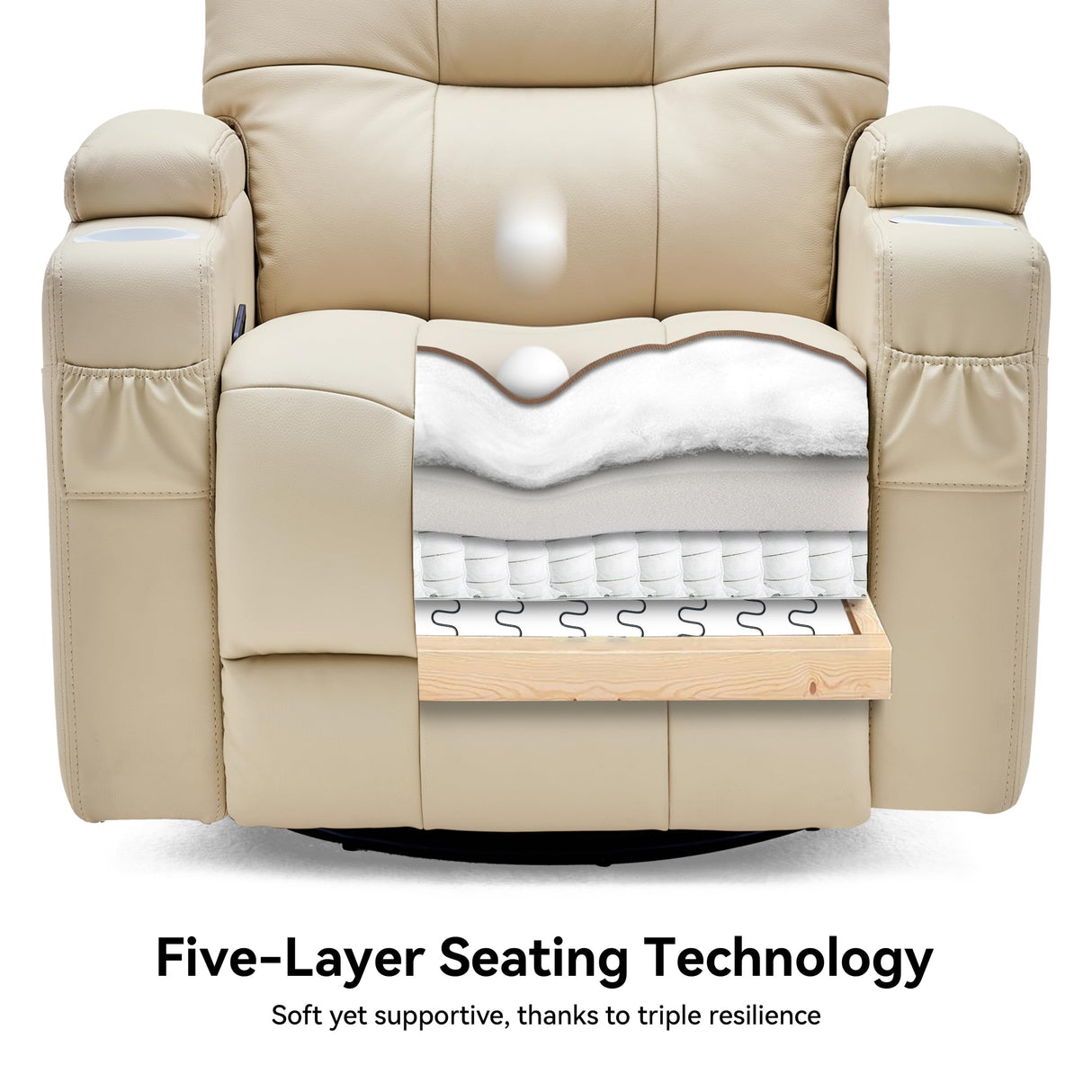 AIRSKY Leather Recliner Chair, Swivel Rocker Recliner Chair, Rocking Chair Nursery, Glider Rocking Chair with Thick Cushion, Oversize Glider Rocking Chair, Nursery Chair with High Back, R2, Beige AIRSKY