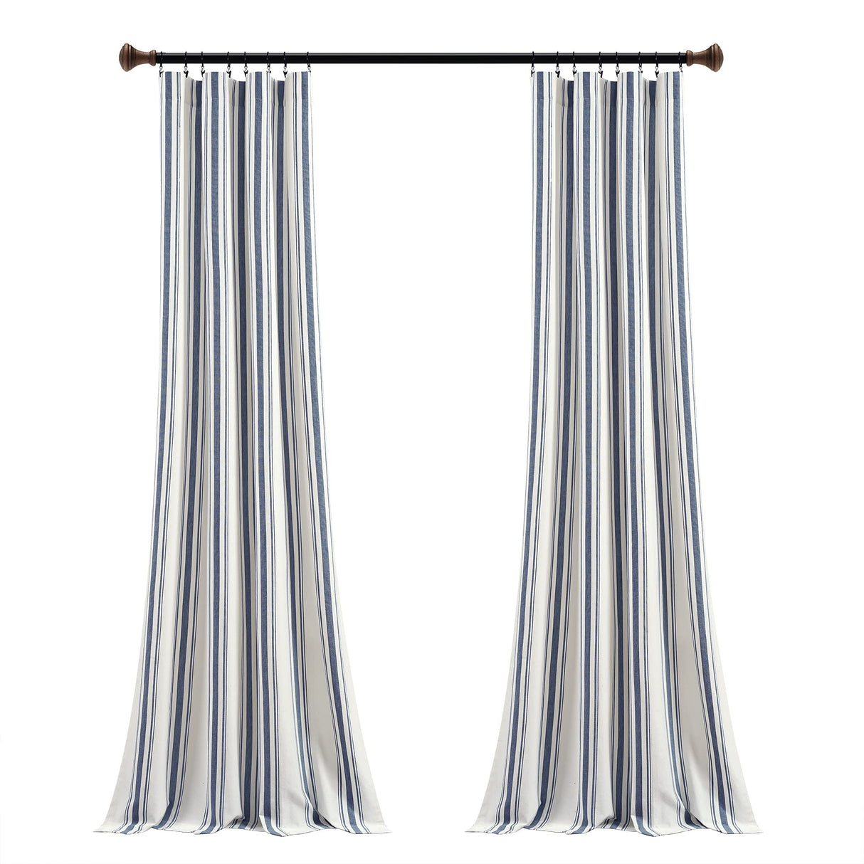 Lush Decor Farmhouse Stripe Yarn Dyed Eco-Friendly Recycled Cotton Window Curtain Panel Pair, 42" W x 95" L, Navy - Classic Modern Rustic Charm - Eco Friendly Cotton Fabric Lush Decor