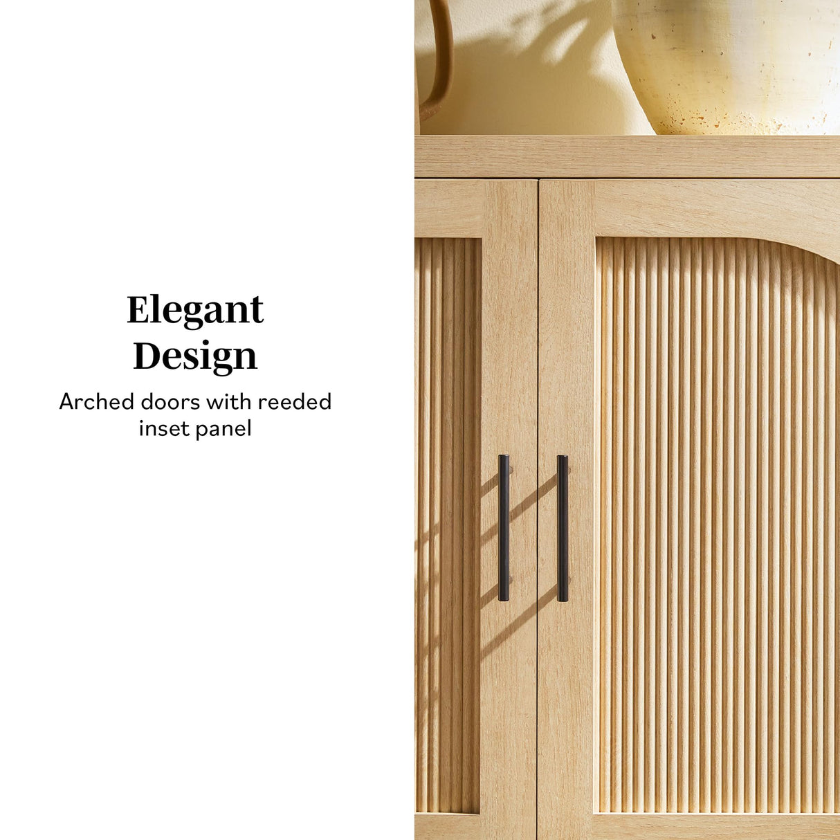 Walker Edison Sasha 4-Door Reeded Sideboard Buffet with Cord Management, 70 Inch, Coastal Oak Walker Edison