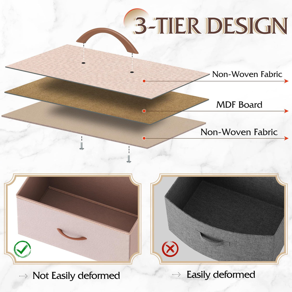 WLIVE Fabric Dresser for Bedroom, Tall Dresser with 8 Drawers, Storage Tower with Fabric Bins, Double Dresser, Chest of Drawers for Closet, Playroom, Dormitory, Pink and Rose Gold WLIVE