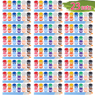 CHANGTIKEJI 23 PACK Washable Acrylic Paint for Kids Arts and Crafts, 23 Gouache Watercolor Paint Sets of 12 Colors for Party Classroom Painting Supplies, 23 Flat and 23 Pointed Brushes