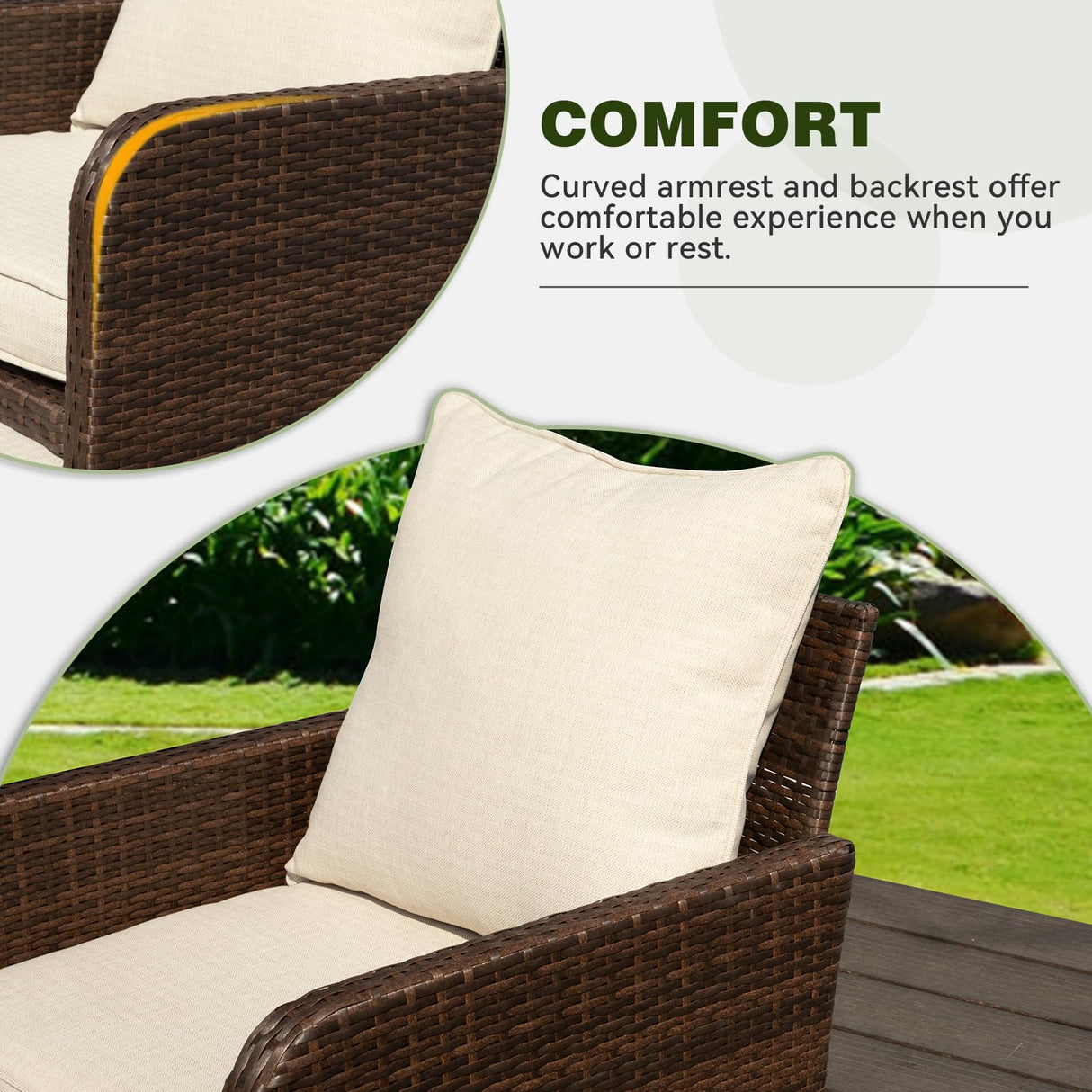 Suvivityse 5 Pieces Wicker Patio Furniture Set, Rattan Patio Conversations Sets, Patio Bistro Set with Ottoman and Table for Garden, Poolside, Backyard (Brown) Suvivityse