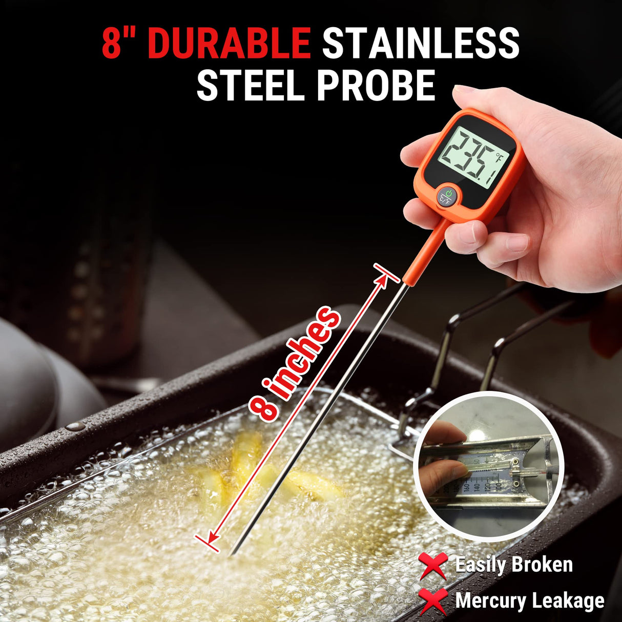 ThermoPro TP509 Candy Thermometer with Pot Clip, Instant Read Meat Analog Thermometer with LCD, Cooking Oil Thermometer Deep Frying Thermometer for Candy Maple Syrup Grease Cheese Sugar Brewing Making ThermoPro