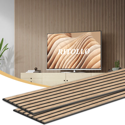 Ritollo Wood Panels for Wall and Ceiling, 94.5"×11" Wall Panels for Interior Wall Decor, 3D Wood Slat Wall Panel/Fluted Sound Absorbing Panel -