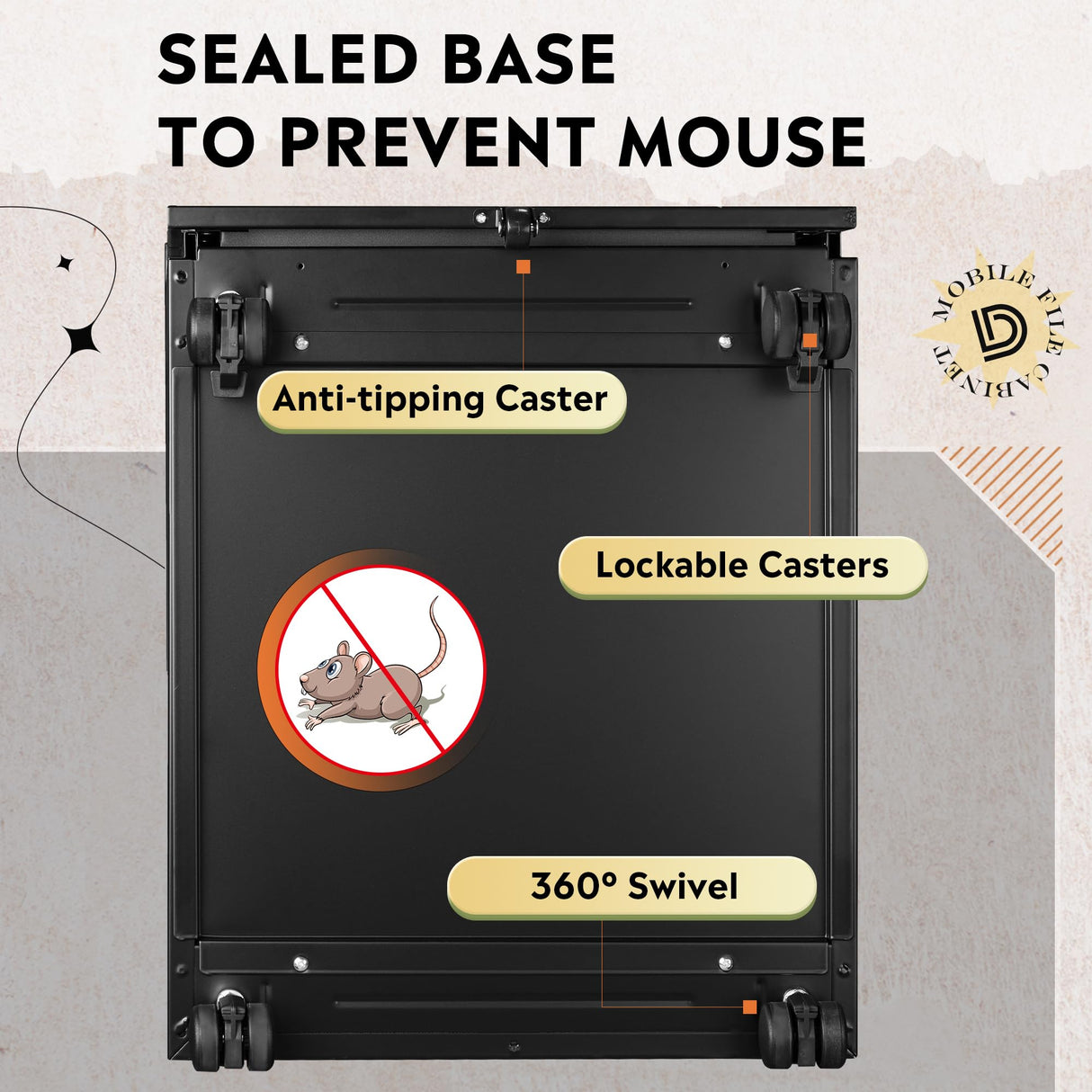 DEVAISE Locking File Cabinet, 3 Drawer Rolling Pedestal Under Desk Office, Fully Assembled Except Casters, Black DEVAISE