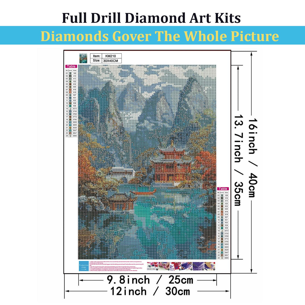 5D Diamond Painting Kits for Adults, Mountains and Waters Landscape Diamond Art for Beginners, DIY Full Round Drill Paint by Diamonds Dot Gem Art for Adults, Home Wall Decor 12x16 Inch Mosaflare