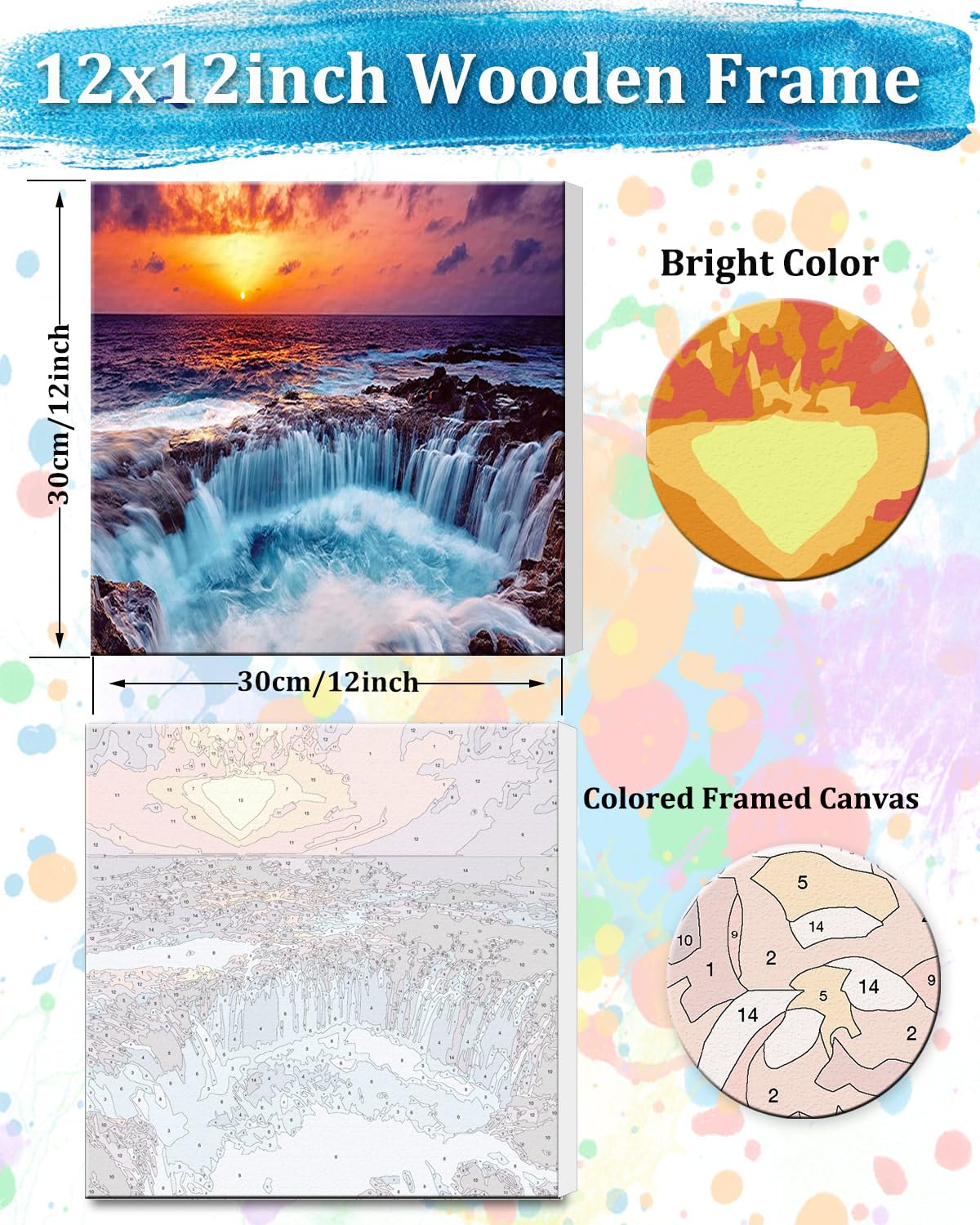 TOCARE Framed Paint by Numbers Kit for Adults Beginners, 12x12inch Niagara Falls Paint by Number with Frame,Easy Nature Waterfalls Paint by Numbers Framed Canvas (Without Easel) TOCARE