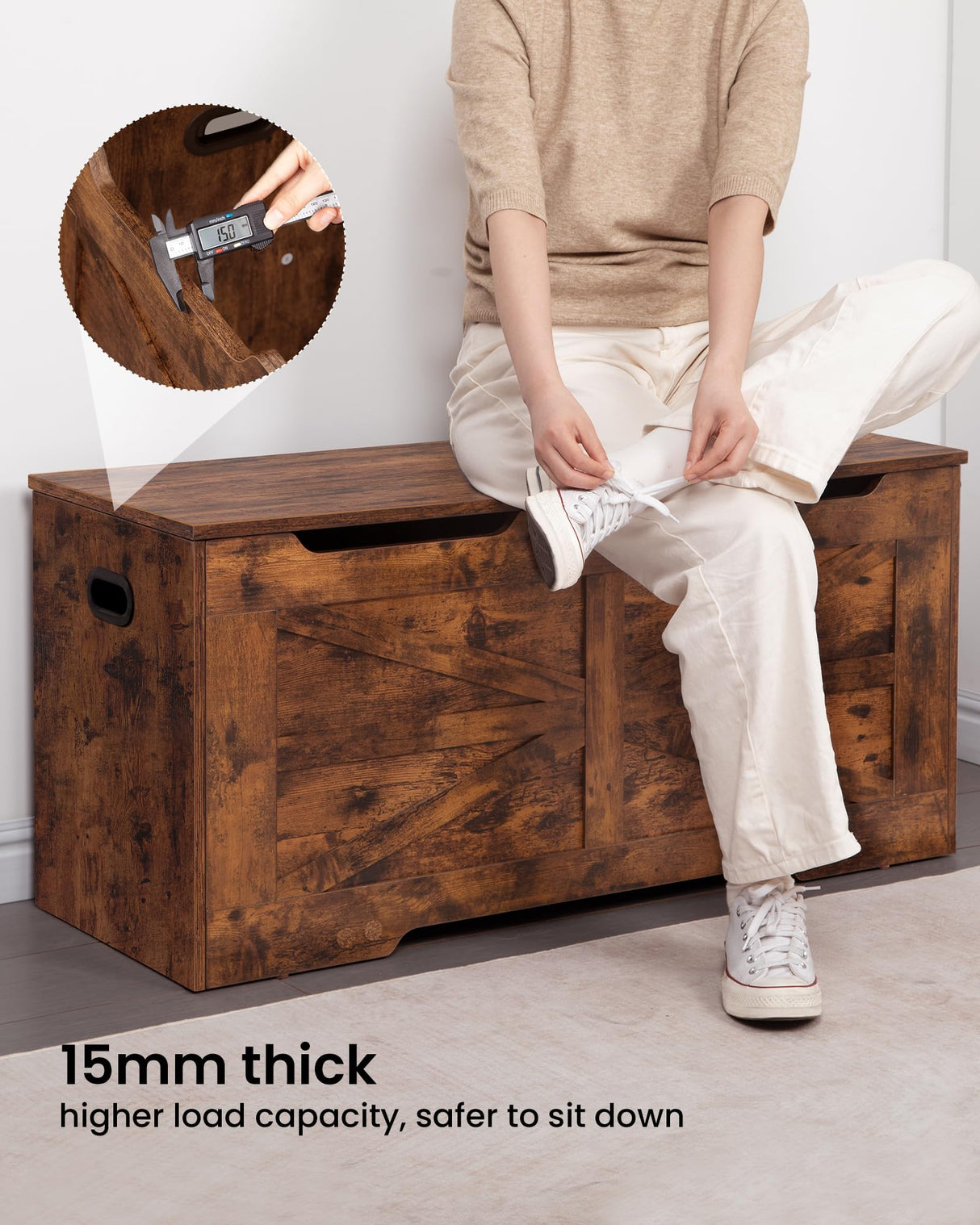 Hzuaneri Storage Chest, Storage Trunk, Wooden Storage Bench - 39.4" Lift-Top Storage Organizer with 2 Safety Hinges, Shoe Bench for Entryway, Bedroom, Living Room, Rustic Brown SB03401X Hzuaneri