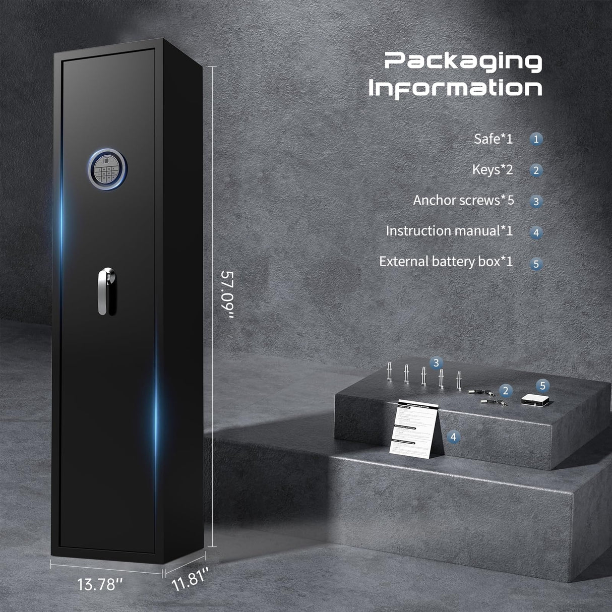 HEANVO 3-5 Gun Safes for Home Rifle and Pistols, Rifle Gun Safe for Shotguns, Quick Access Biometric Large Gun Cabinet Lock, Adjustable Rack Gun Safe HEANVO