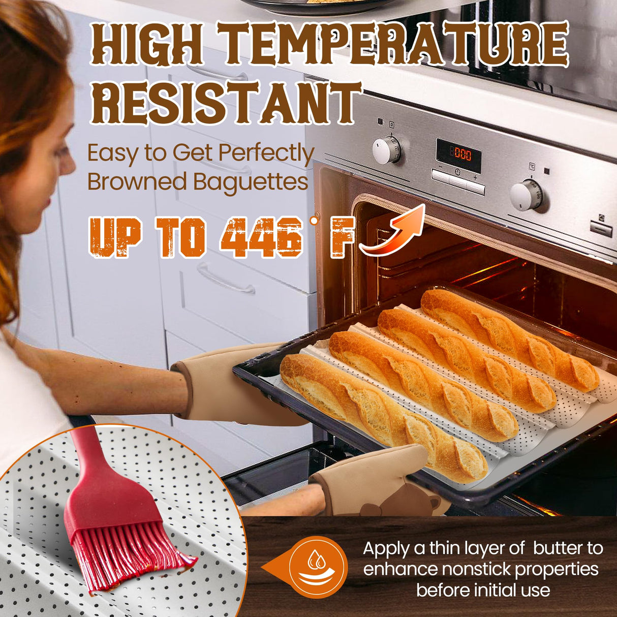 Pavsrmy Baguette Bread Pan, Premium Nonstick Perforated Baguette Pan for French Bread Baking, 4 Loaves Baguette Baking Tray for Sourdough, Italian Bread, Perfect for Creating Crisp Golden-Brown Crust Pavsrmy