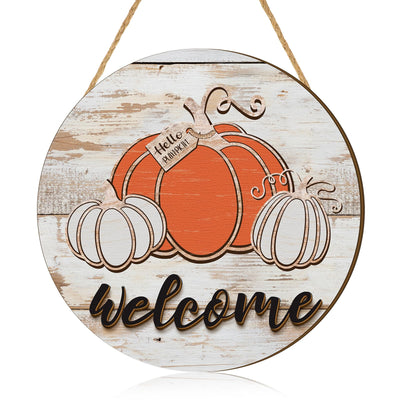 Boao Fall Welcome Sign for Front Door Hello Pumpkin Wood Sign Autumn Harvest Door Hanger Fall Farmhouse Pumpkin Decor Hanging Porch Sign Rustic Outdoor Plaque Wall Art Thanksgiving Decoration for Home