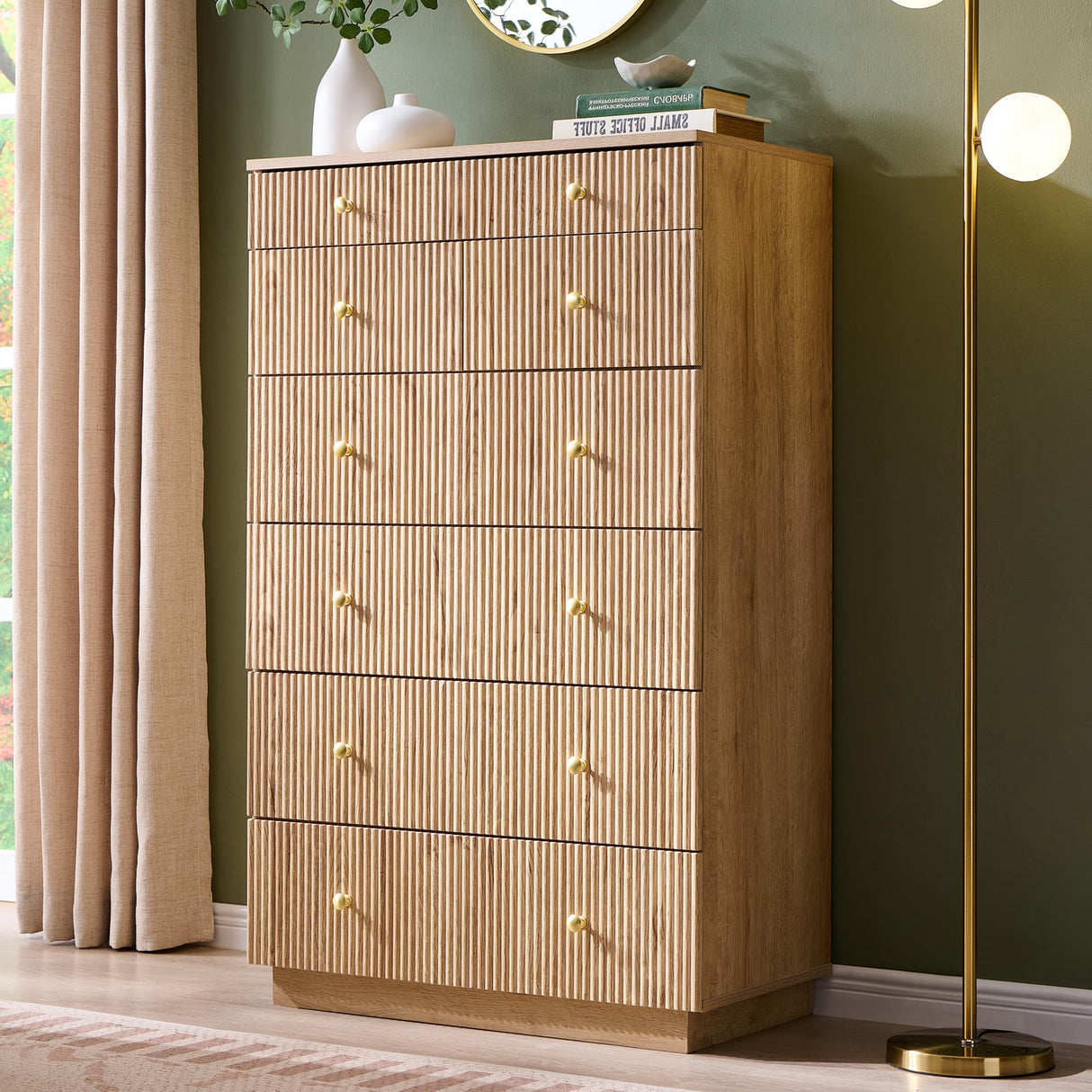 wow97e Fluted Dresser for Bedroom, 48" H 7 Drawer Dressers, Wood Tall Dresser Storage Organizer, Modern Bedroom Chest with Deep Storage for Closet Hallway, Entryway, Living Room Natural wow97e