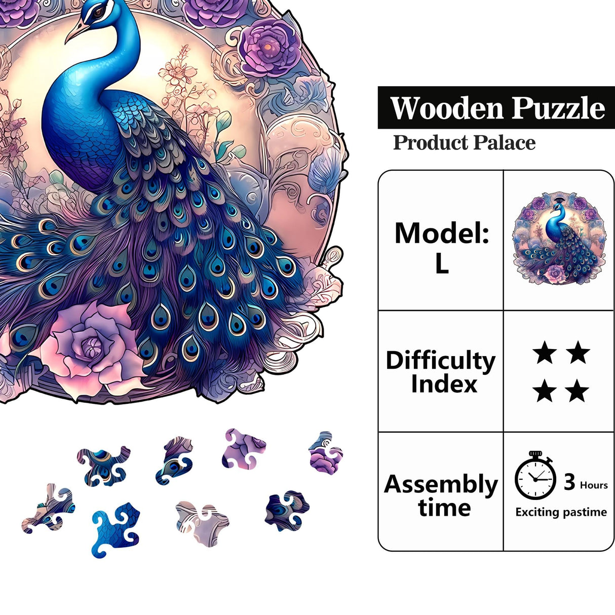 IKFUVACT Unique Wooden Jigsaw Puzzles, Wood Puzzles for Adults, Family Puzzle Game (Peacock, Large) IKFUVACT