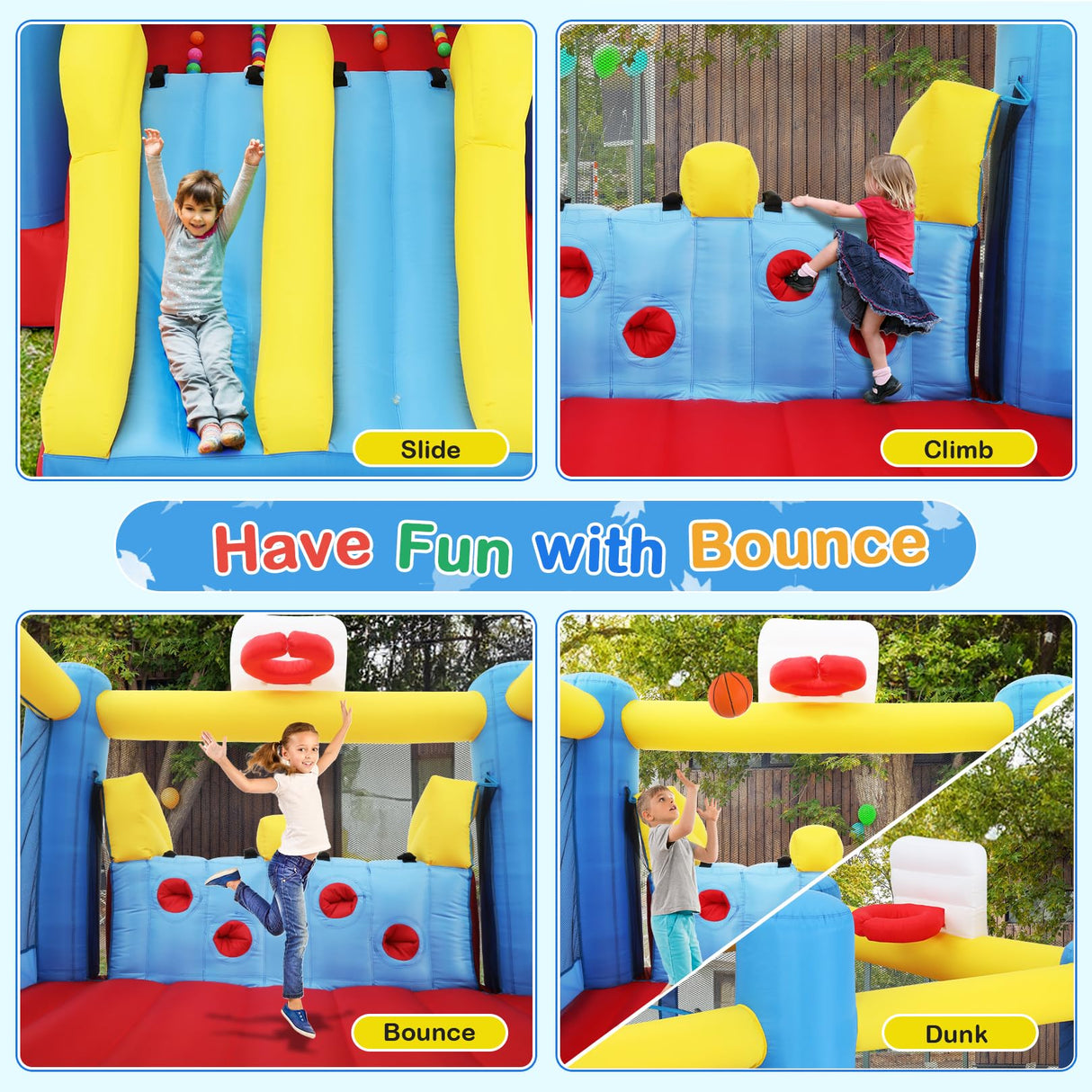 Big Bounce House for Kids 8-12 Girls/Boys Gifts, 15ft Ball Game Inflatables Bouncy House with Double Slide 3-12 Bouncy Castle with Blower, Jump House with Slide, Double Basketball Hoop AKEYDIY